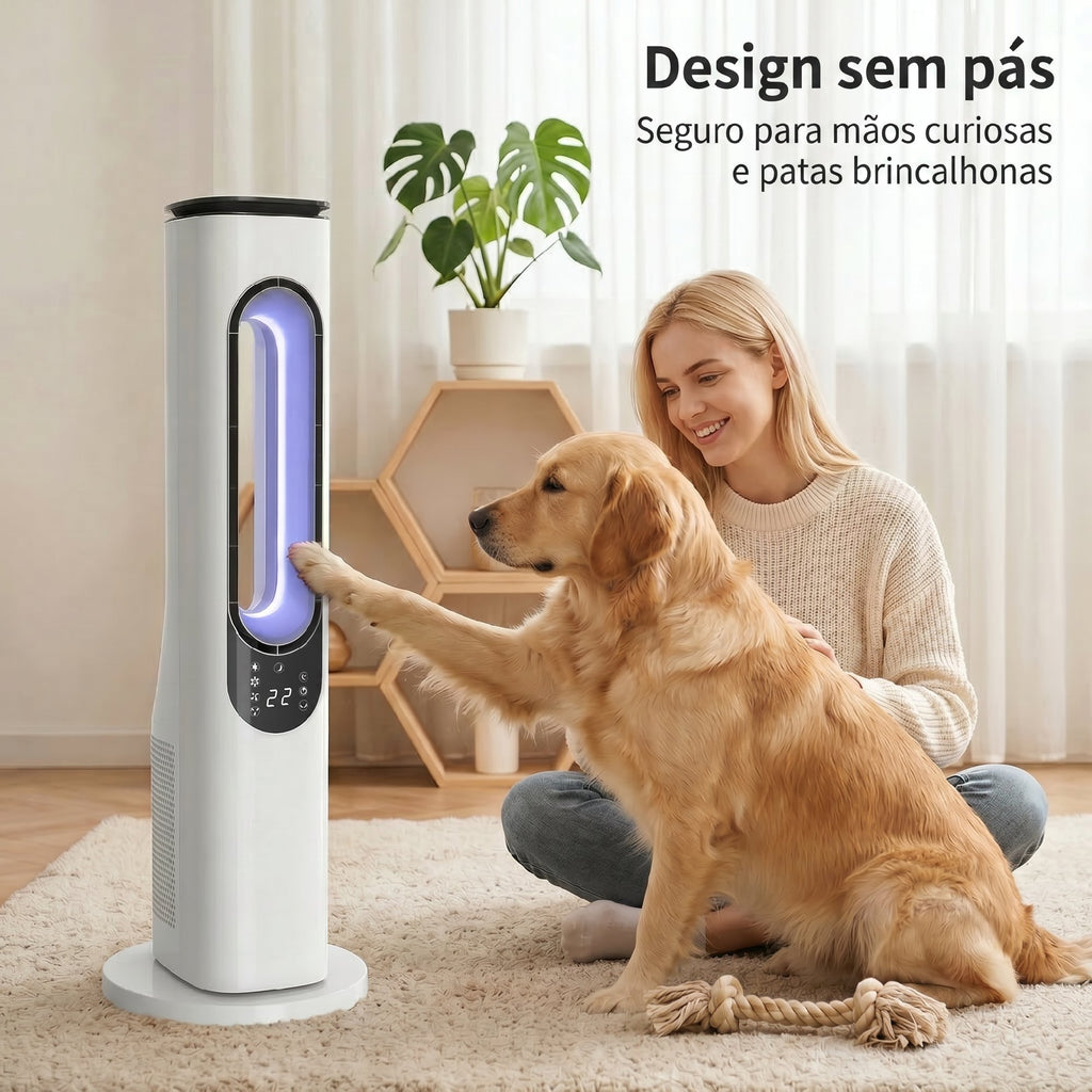 HOMCOM Ventilador de Torre Sem Pás LED Controlo Remoto Branco