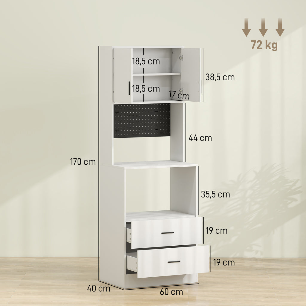 HOMCOM Armário Auxiliar de Cozinha para Micro-ondas com Painel Perfurado Branco