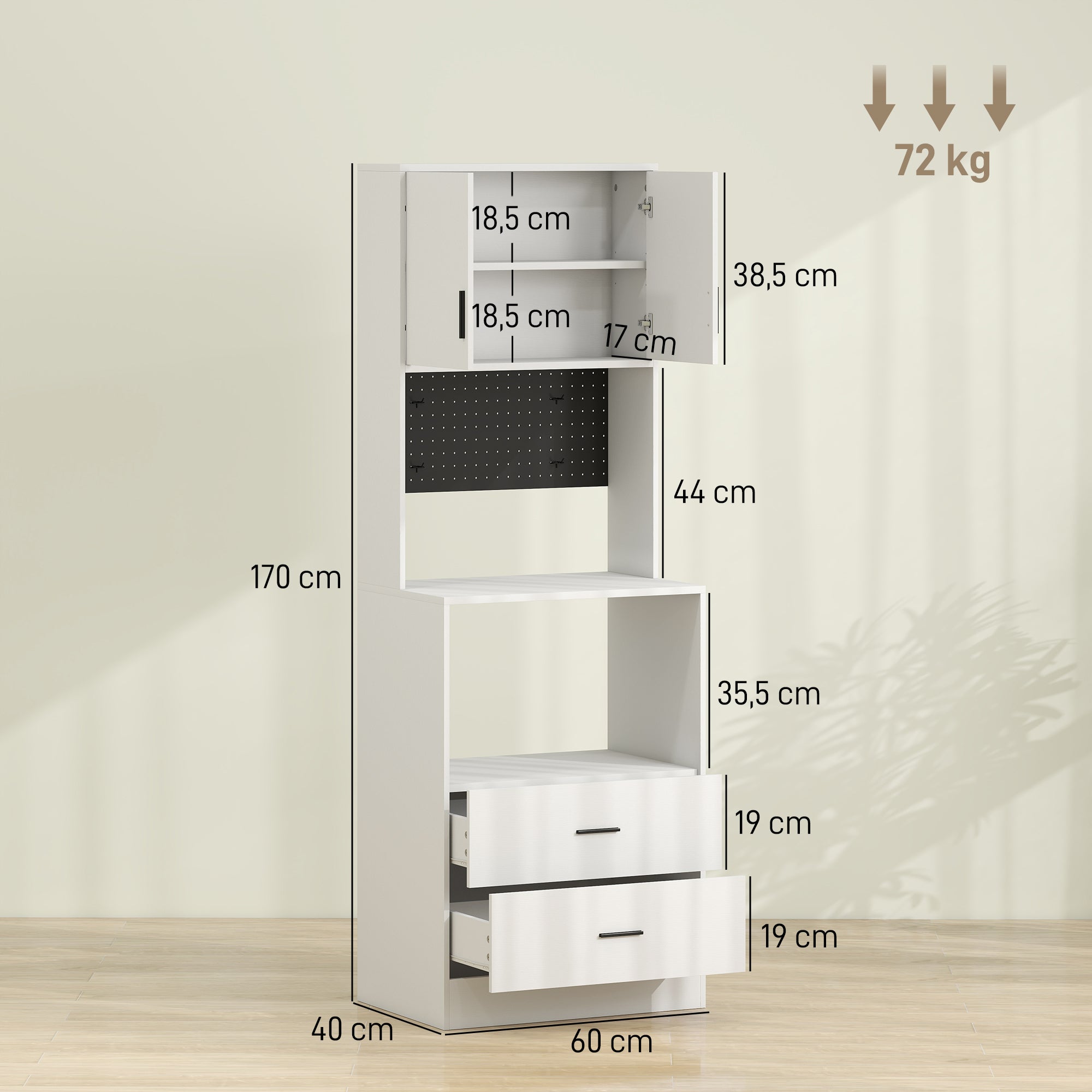 HOMCOM Armário Auxiliar de Cozinha para Micro-ondas com Painel Perfurado Branco