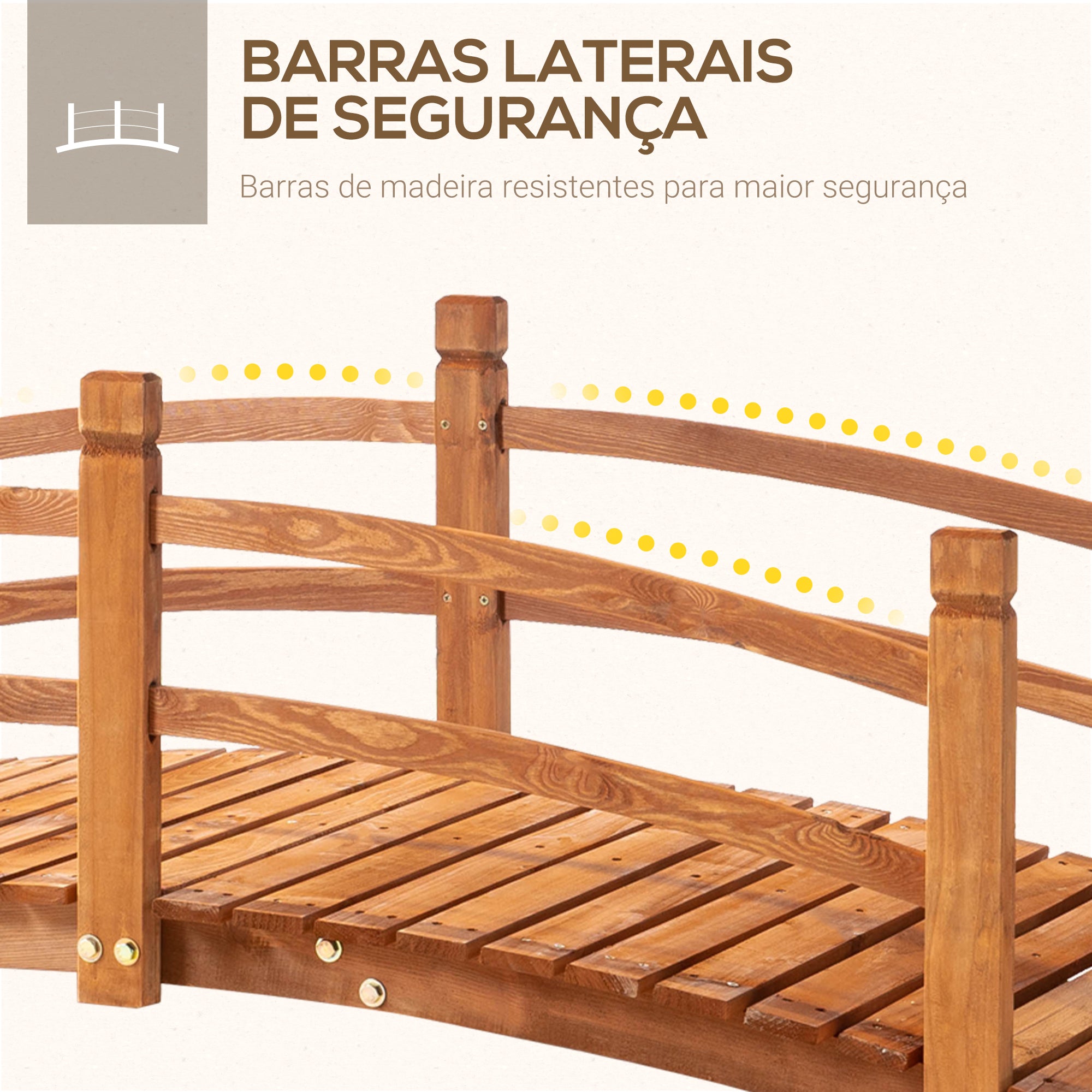 Outsunny Ponte de Jardim em Madeira com Corrimão 185x72x58 cm