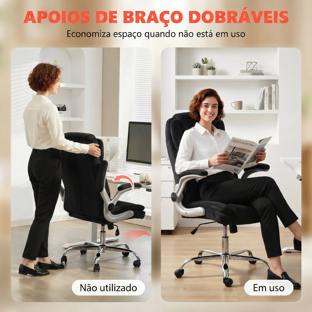 HOMCOM Cadeira de Escritório em Veludo com Apoios de Braços Rebatíveis