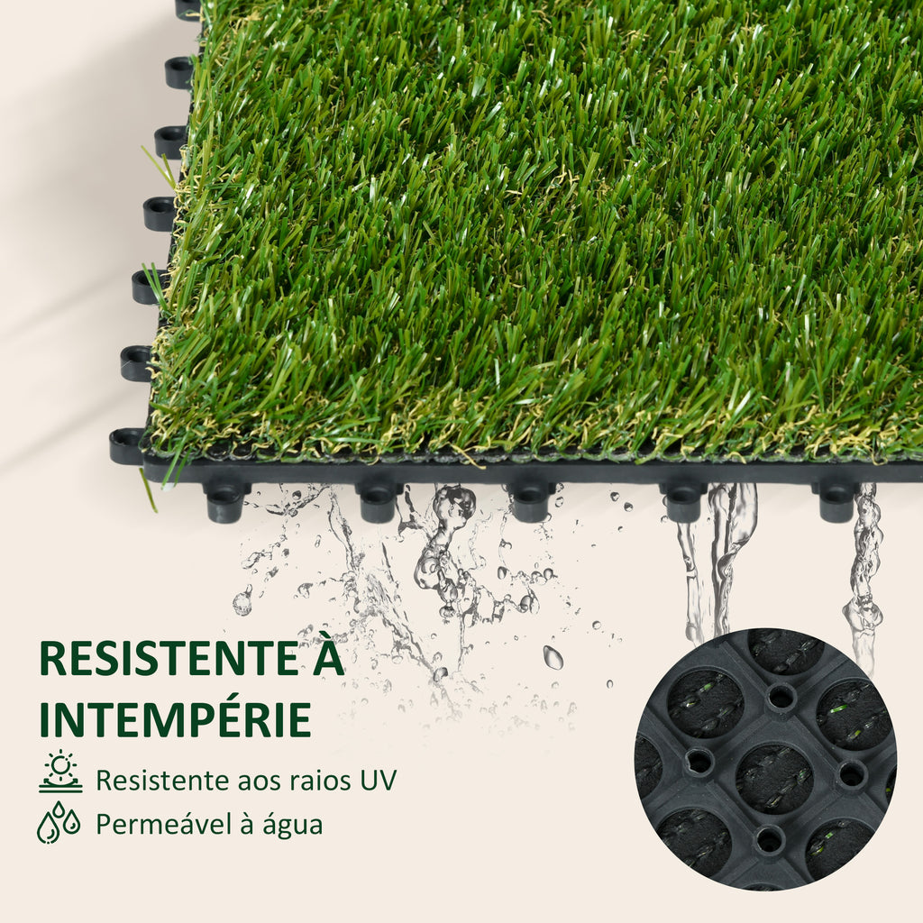Outsunny Relva Artificial 10 Peças 30x30cm Verde Escuro