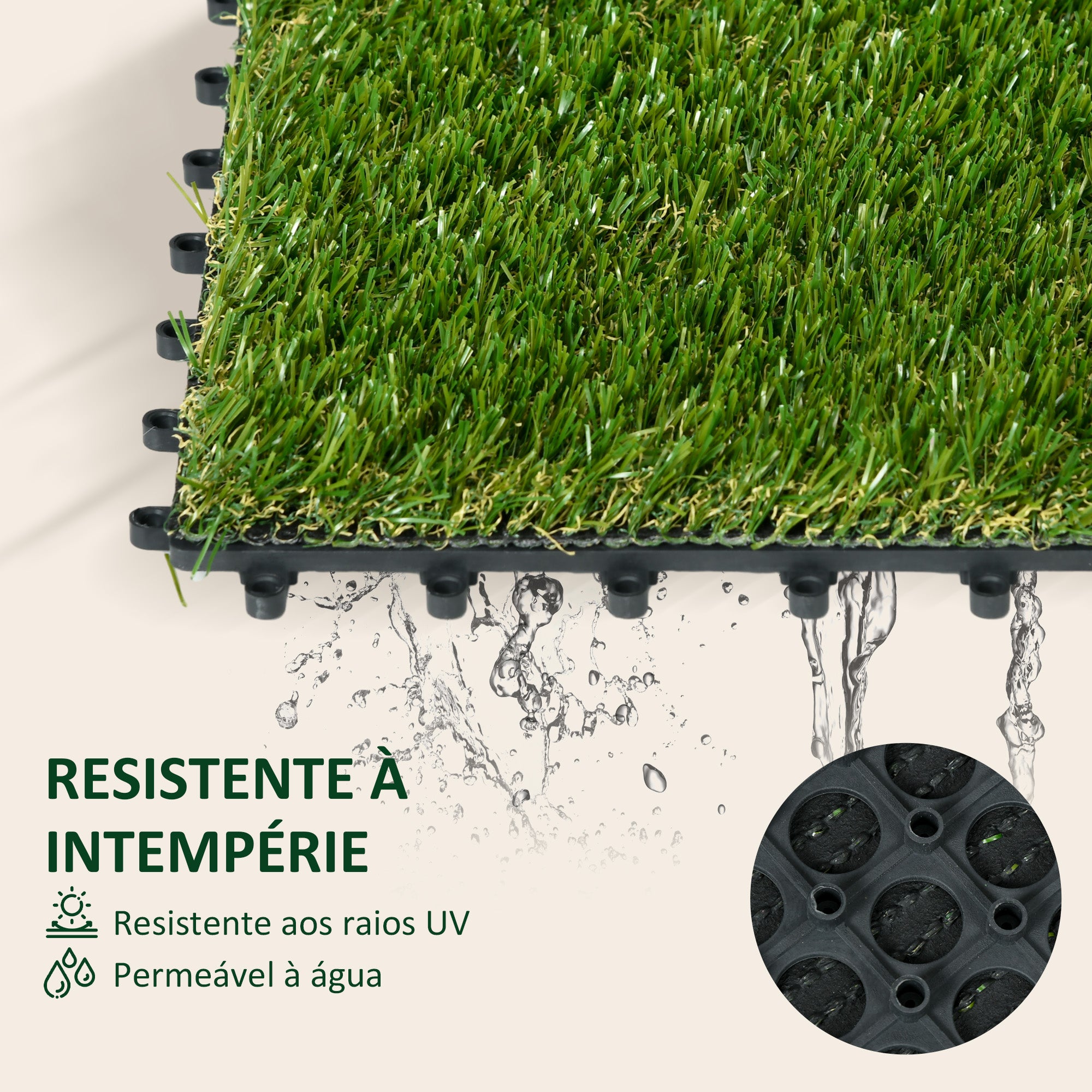 Outsunny Relva Artificial 10 Peças 30x30cm Verde Escuro