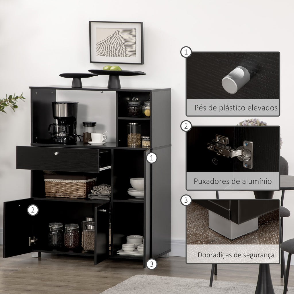 HOMCOM Aparador de Cozinha para Micro-ondas 90x40x120 cm Preto