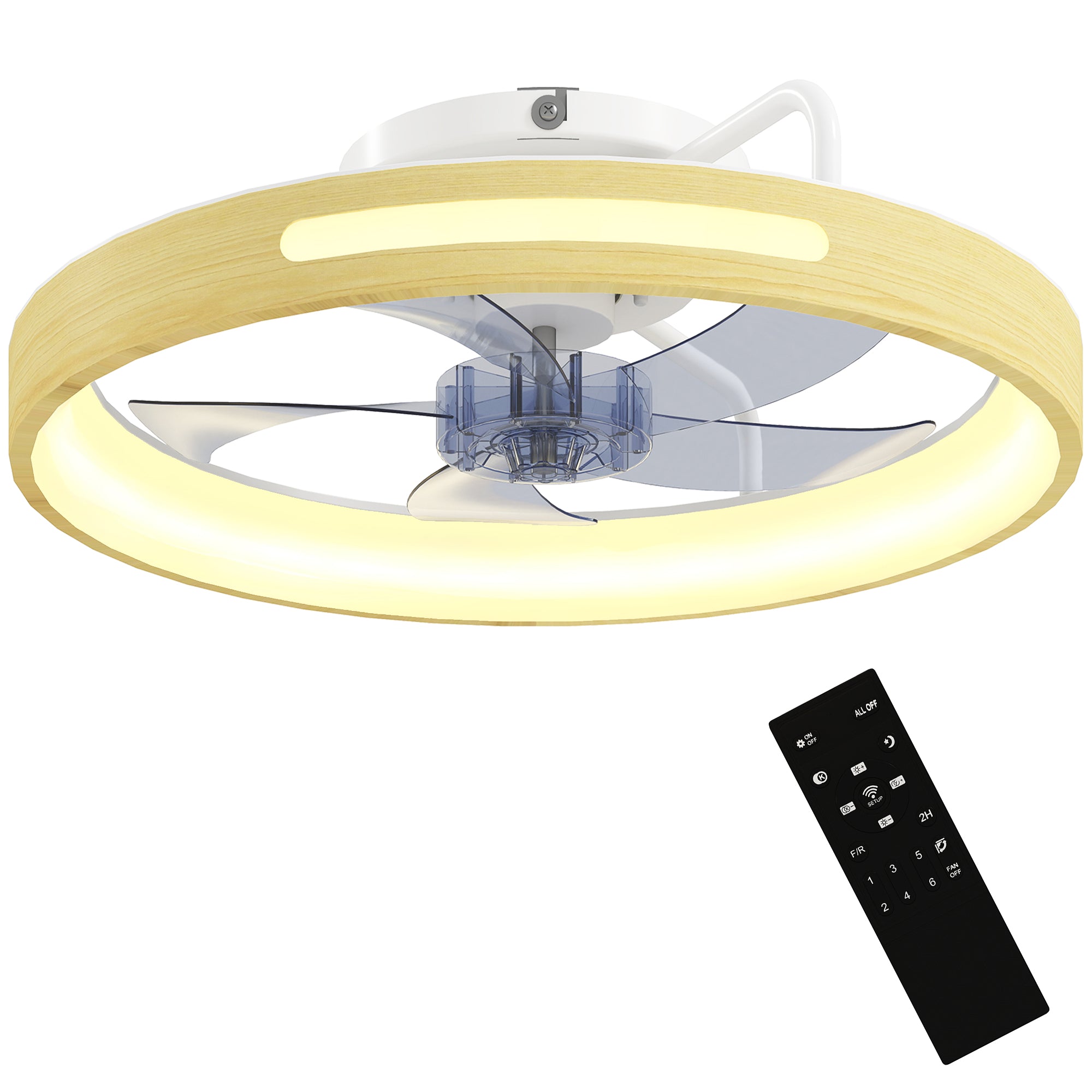 HOMCOM Ventilador de Teto LED 40W Motor DC 6 Velocidades Madeira Natural
