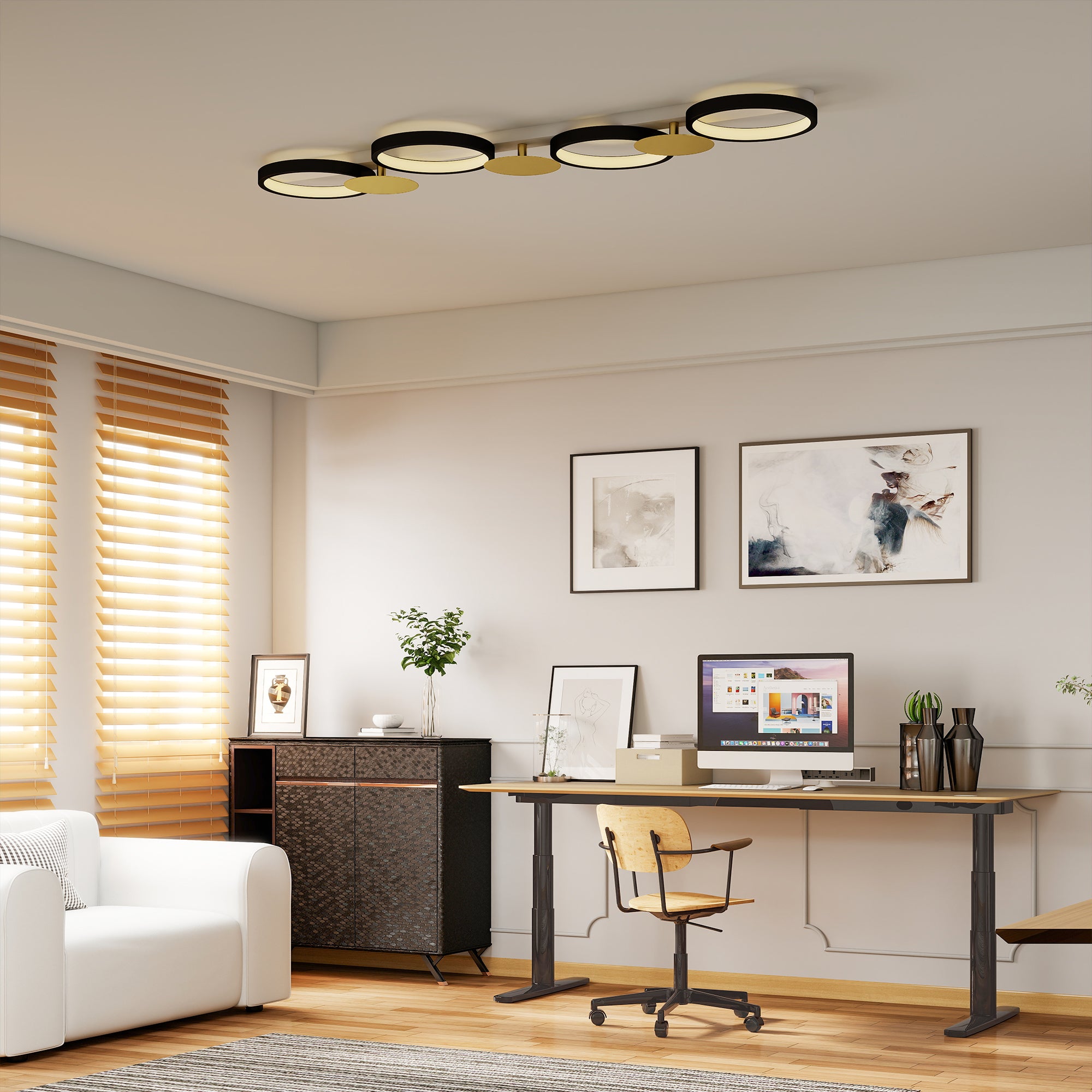 HOMCOM Candeeiro de Teto LED Regulável 4 Focos e Comando