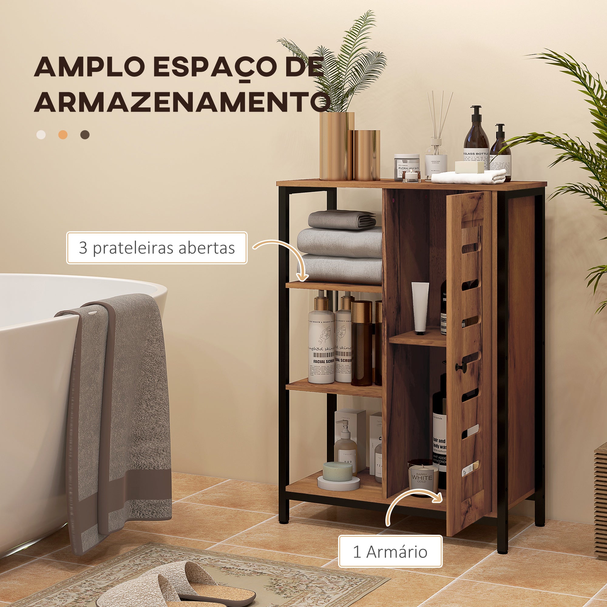 Kleankin Móvel Auxiliar de Casa de Banho Industrial, 60x30x85 cm