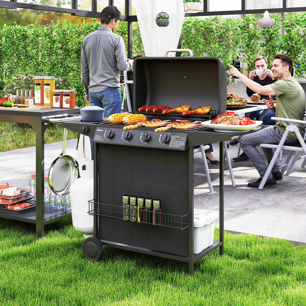 Outsunny Barbecue a Gás 4+1 Queimadores 12 kW Preto