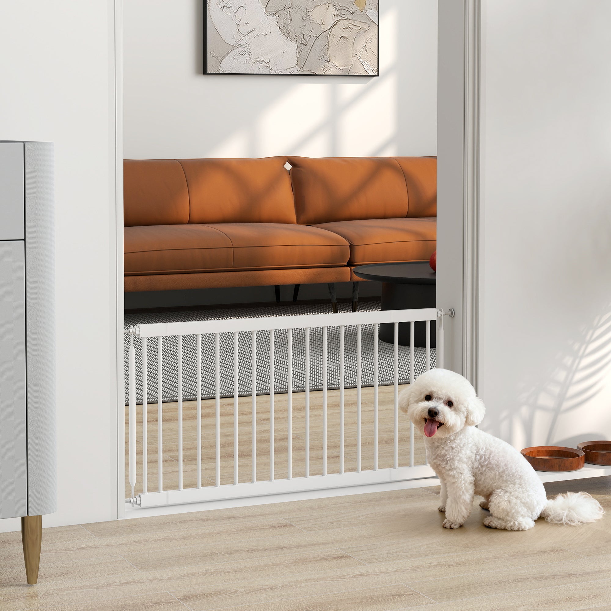 PawHut Barreira de Segurança Extensível para Cães Pequenos, 67-93,5 cm, Branco