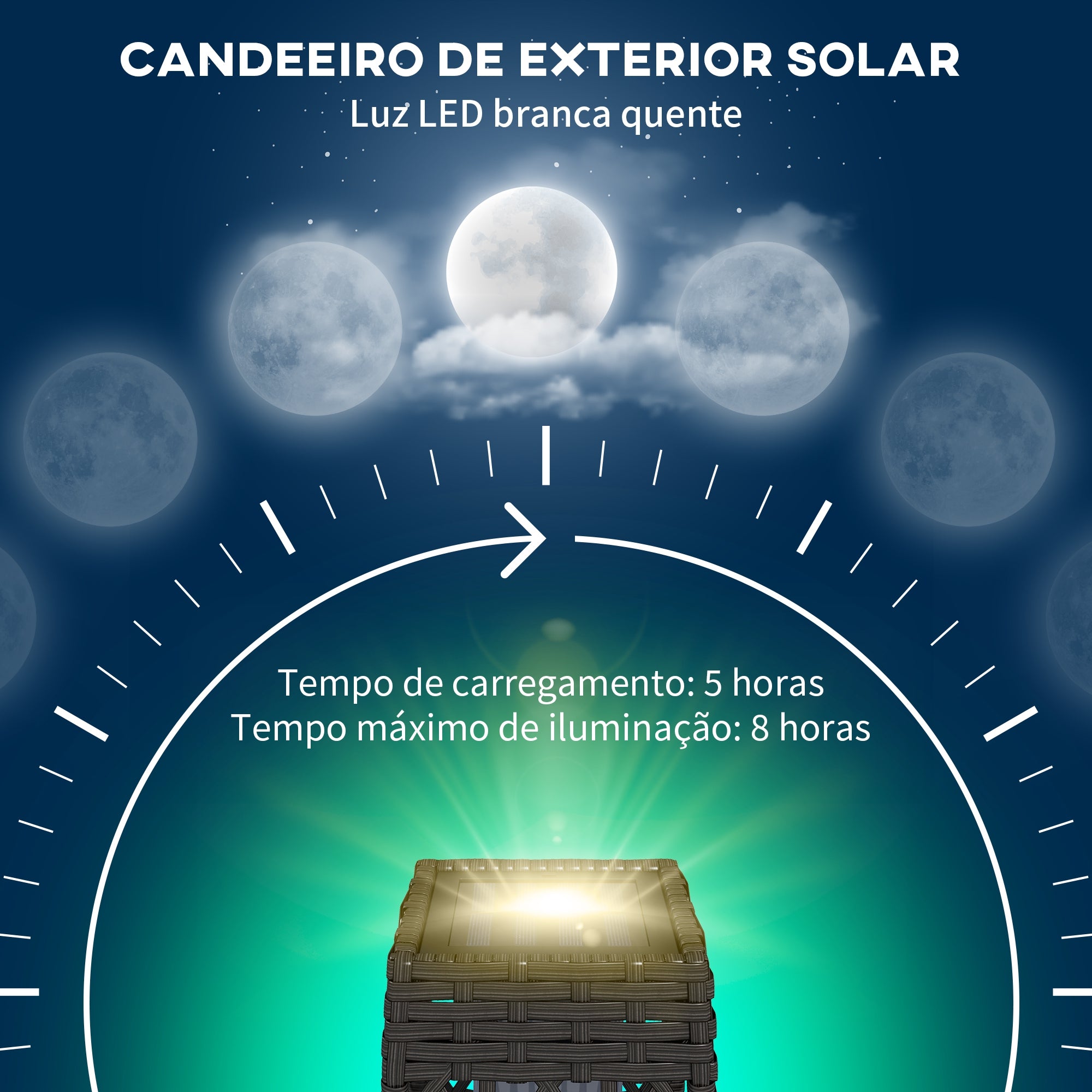 Outsunny Candeeiro Solar LED de Exterior em Vime, 20x20x68 cm