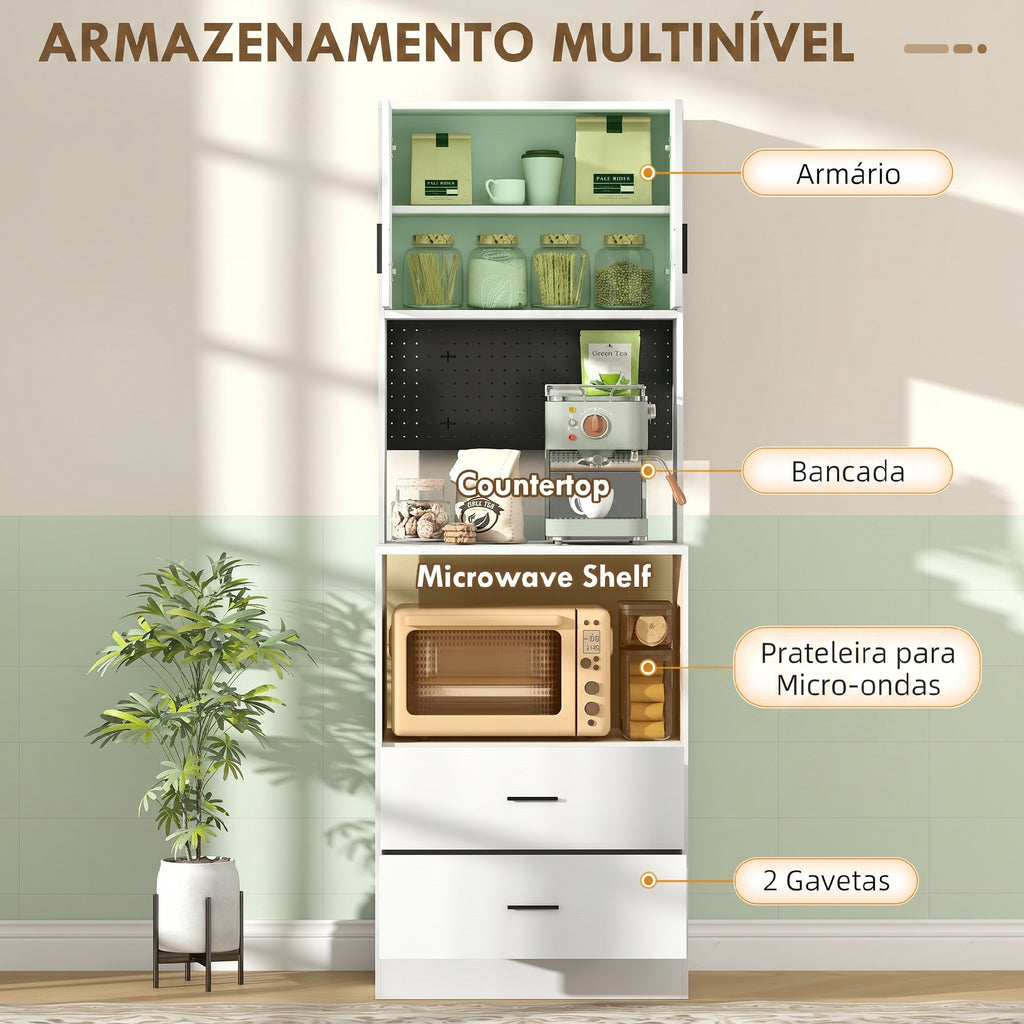 HOMCOM Armário Auxiliar de Cozinha para Micro-ondas com Painel Perfurado Branco