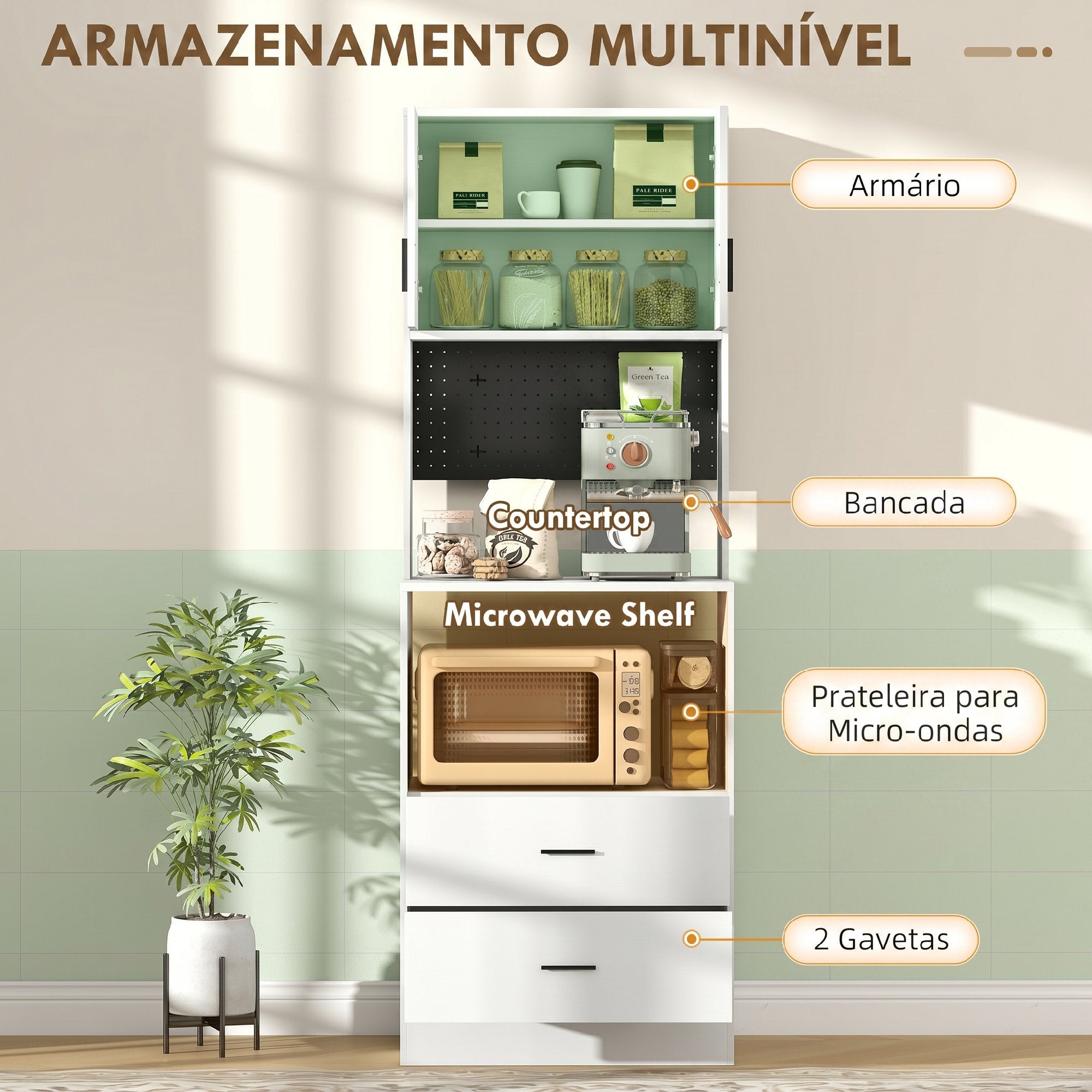 HOMCOM Armário Auxiliar de Cozinha para Micro-ondas com Painel Perfurado Branco
