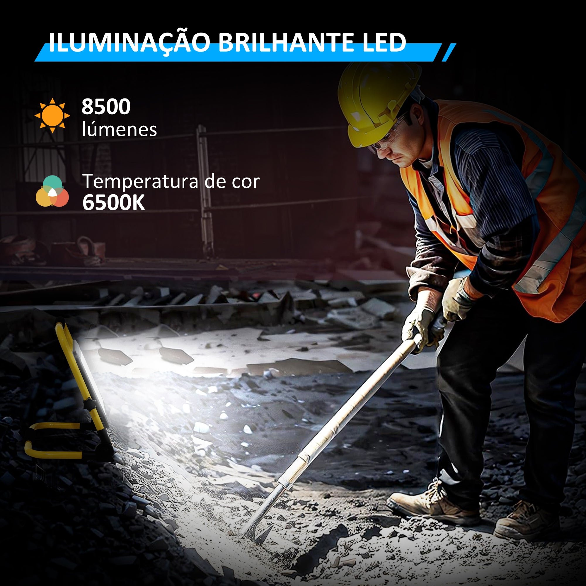 HOMCOM Projetor LED Recarregável 100W 8500 Lúmenes IP65