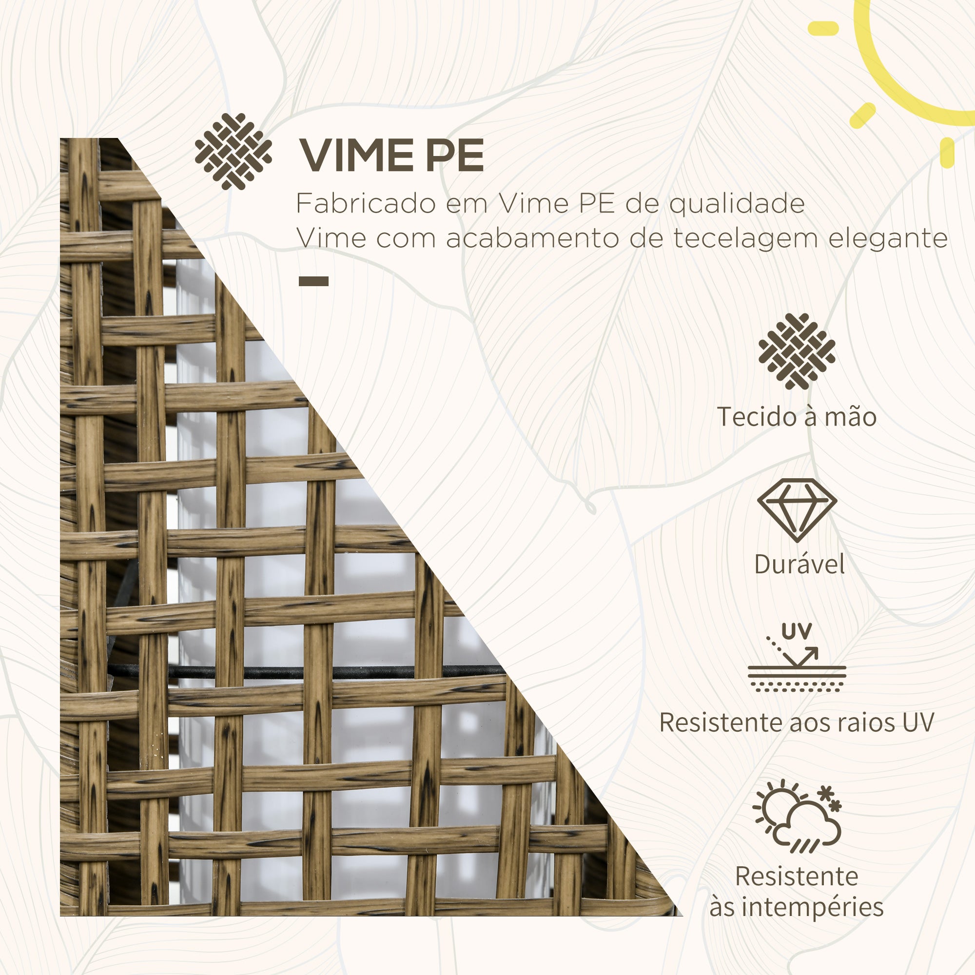 Outsunny Candeeiro Solar de Vime LED, 15,5x15,5x69cm, Marrom Areia