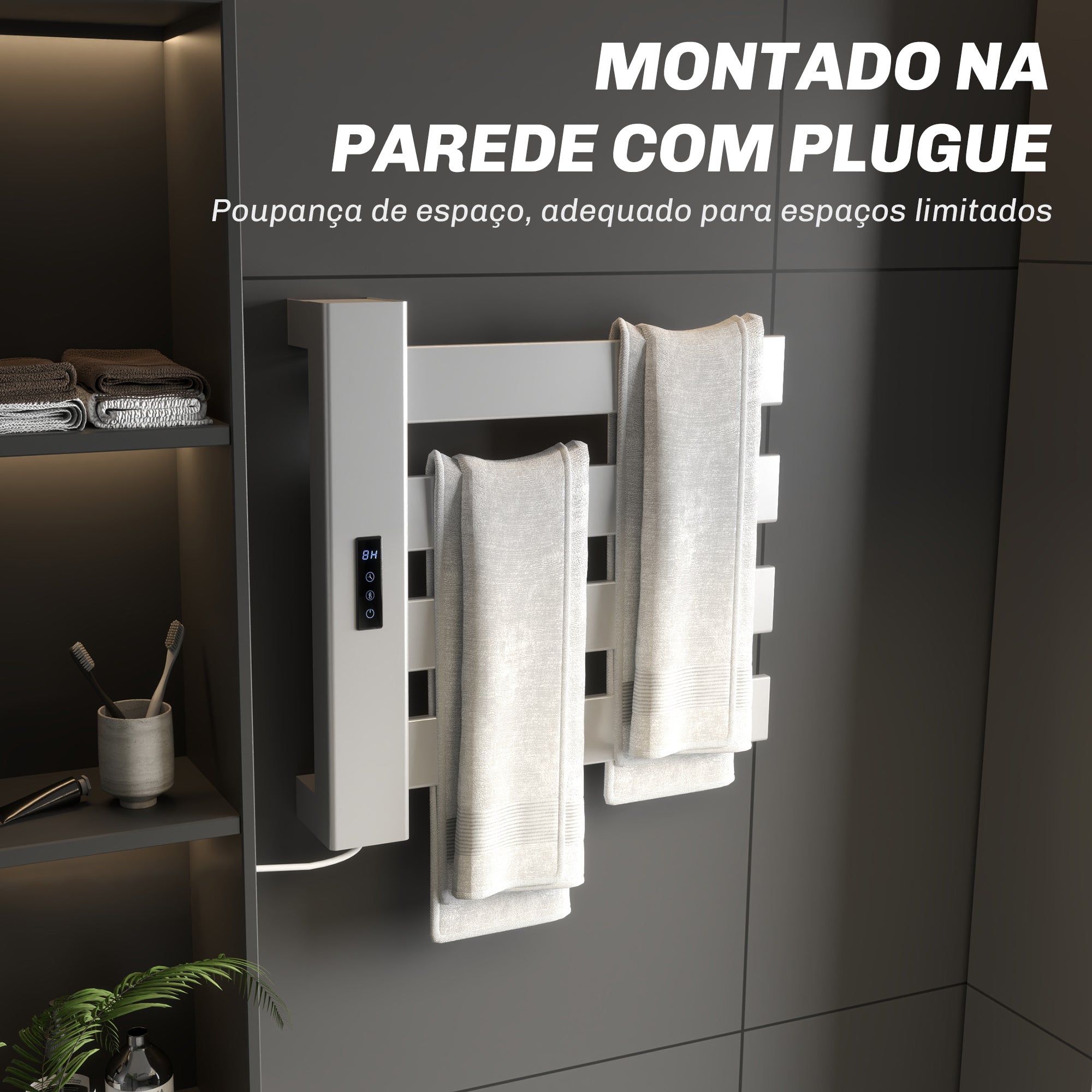 HOMCOM Toalheiro Elétrico de Parede 130W Wi-Fi 4 Barras Branco