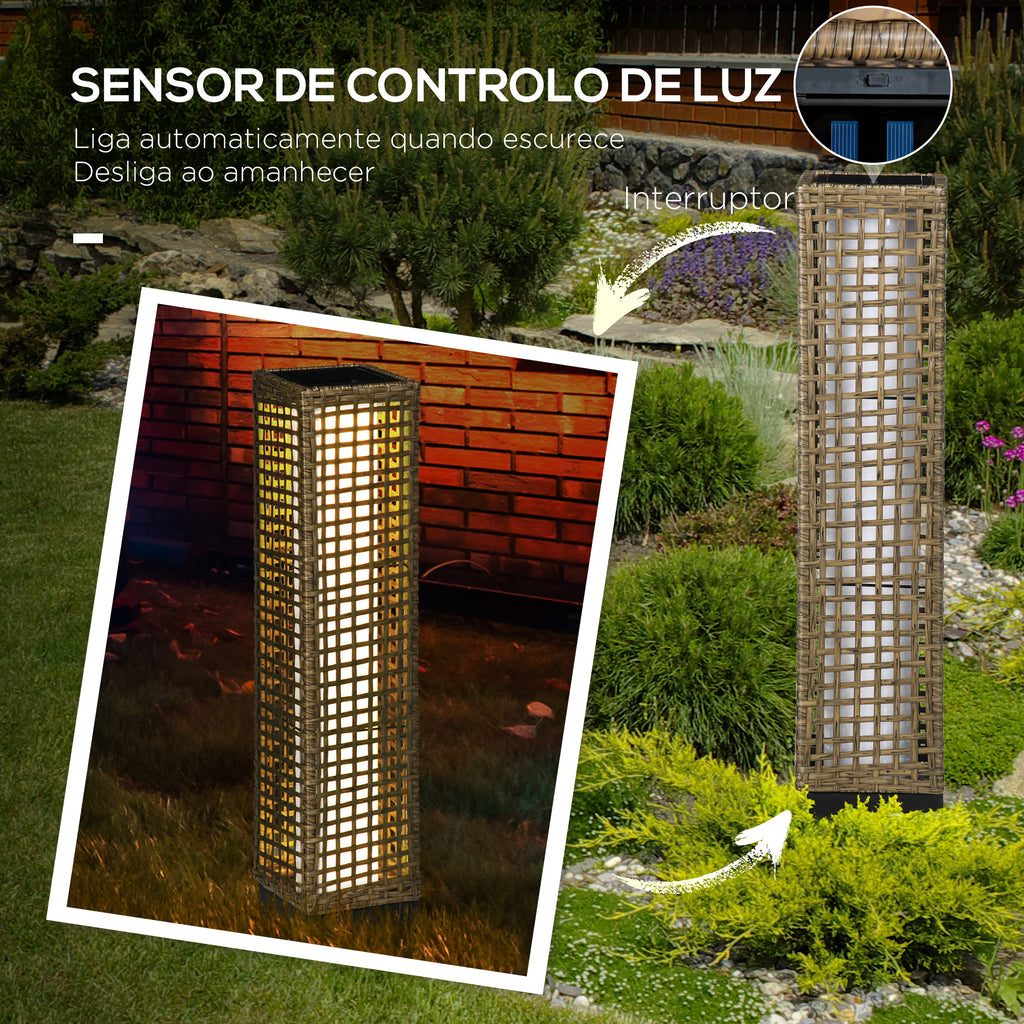 Outsunny Candeeiro Solar de Vime LED, 15,5x15,5x69cm, Marrom Areia