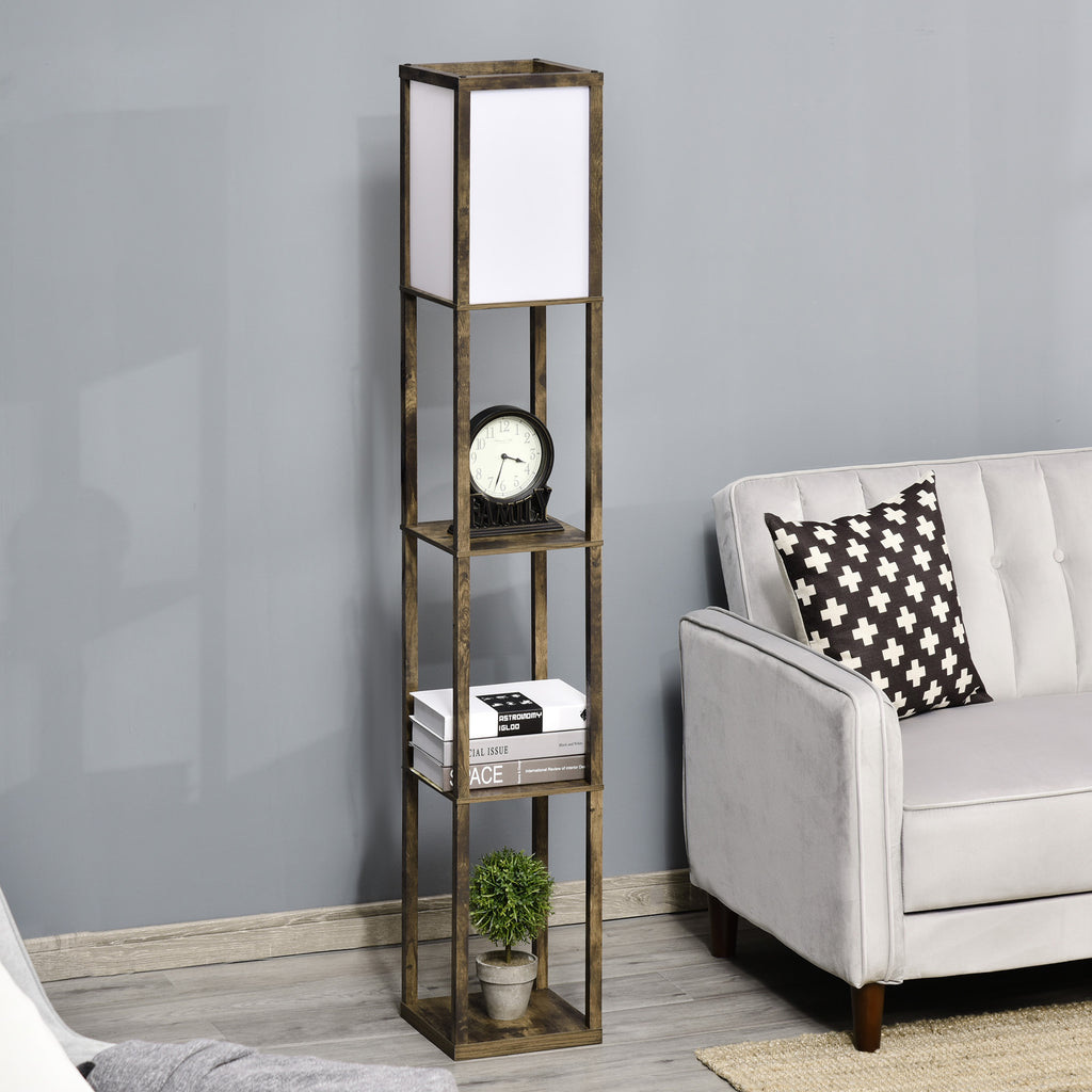 Homcom Candeeiro de Pé com 3 Prateleiras, 160 cm, Castanho Rústico