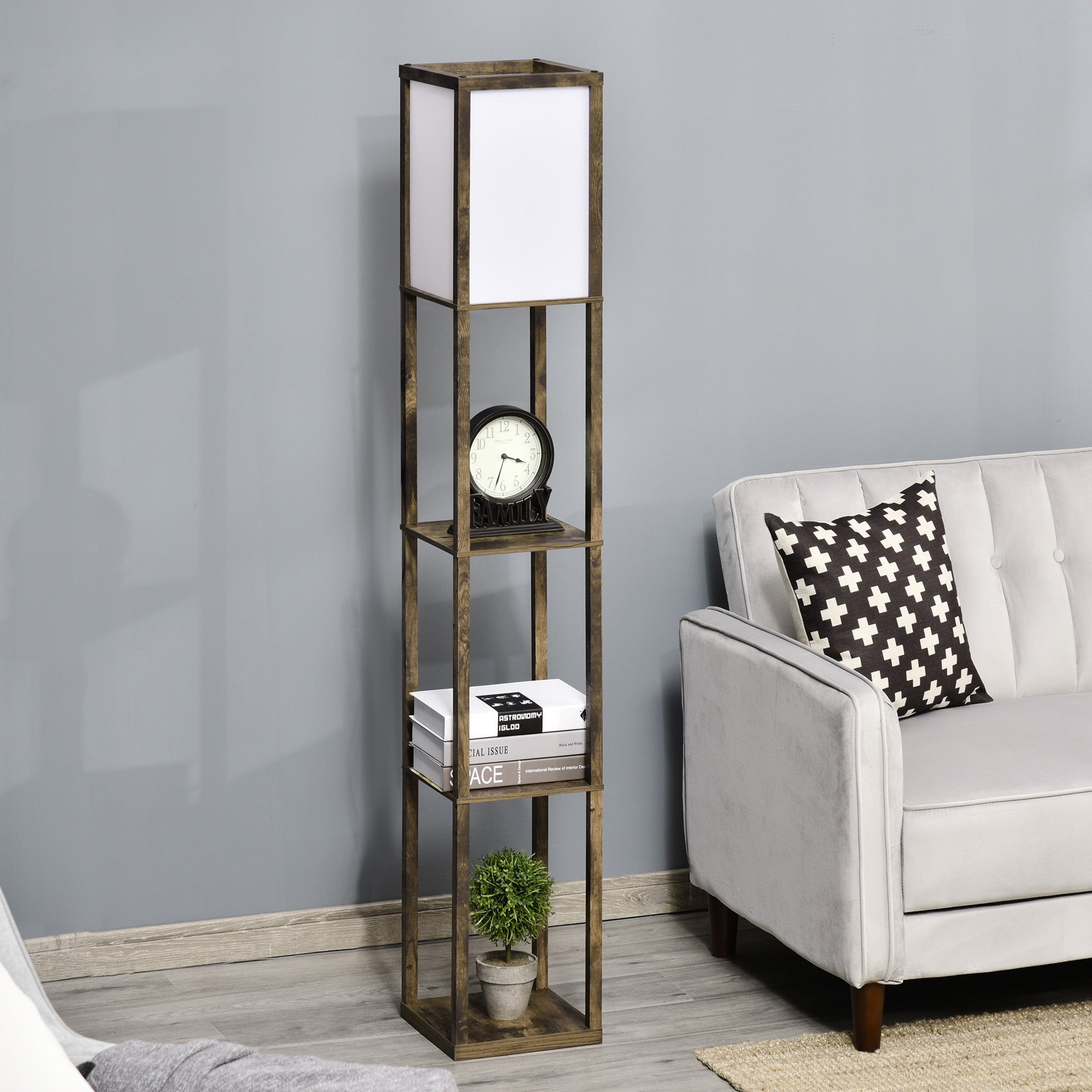 Homcom Candeeiro de Pé com 3 Prateleiras, 160 cm, Castanho Rústico