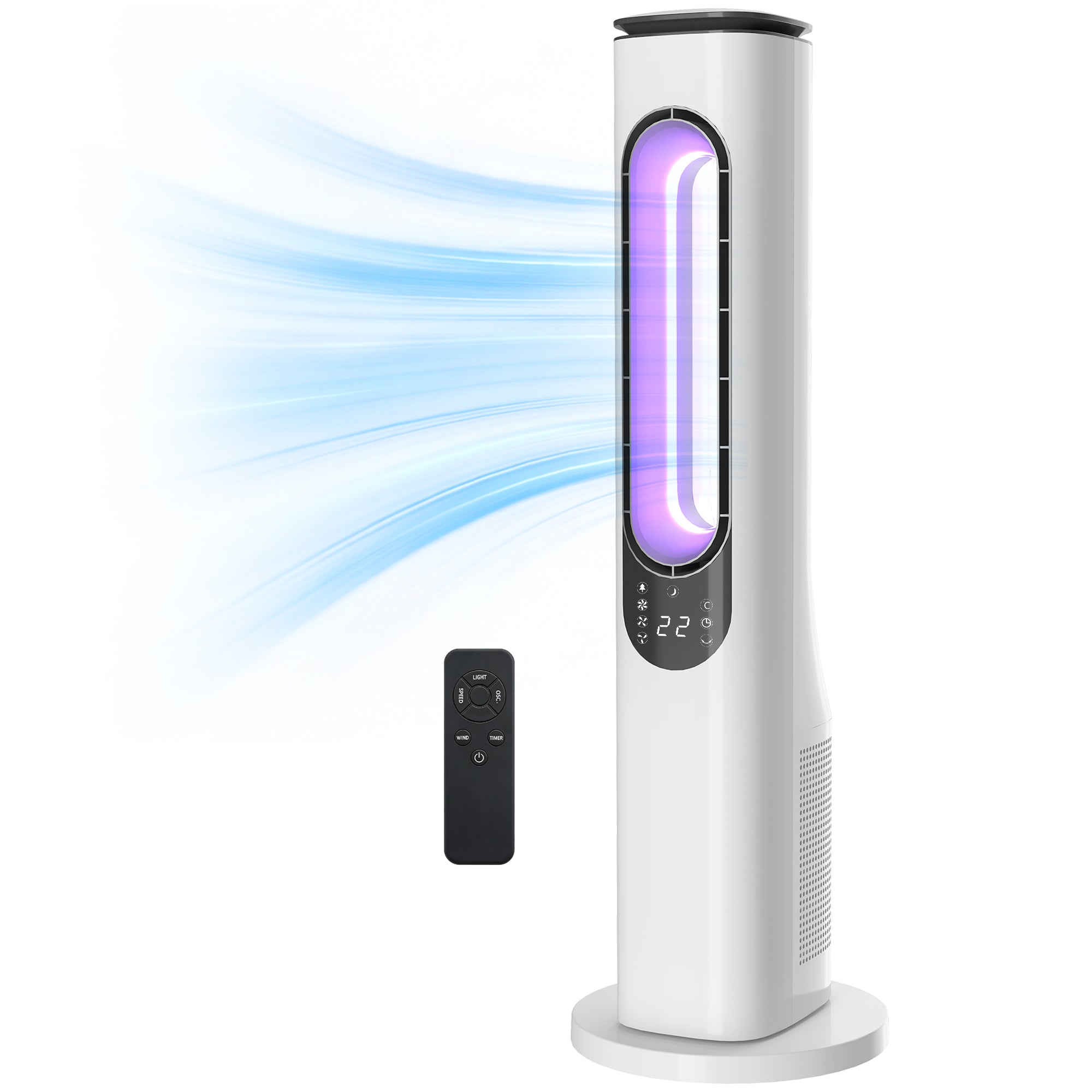 HOMCOM Ventilador de Torre Sem Pás LED Controlo Remoto Branco