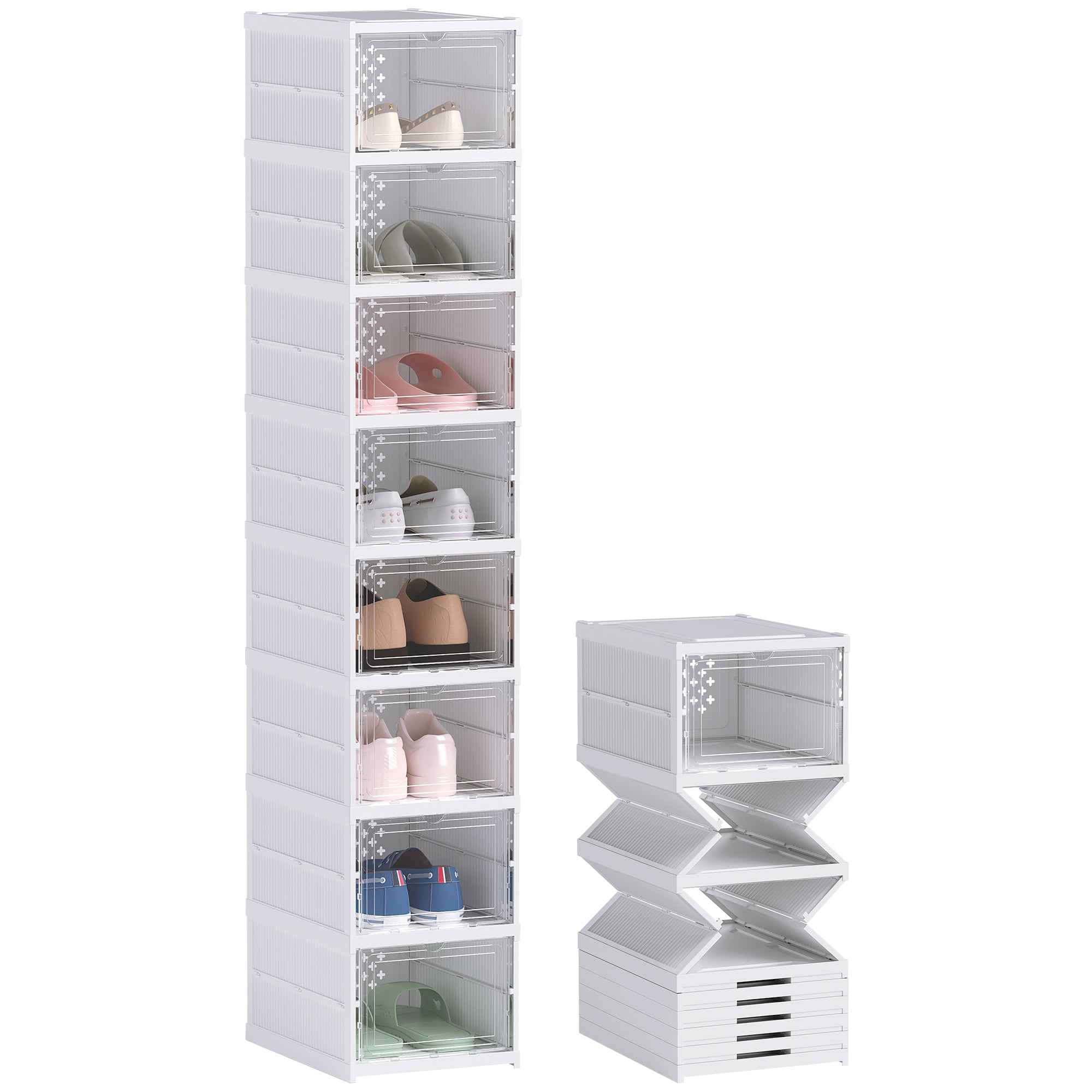 HOMCOM Sapateira Dobrável de 8 Níveis com Portas Transparentes, 26x35x140 cm