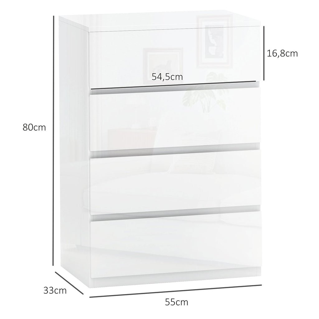 HOMCOM Cómoda 4 Gavetas de Madeira Moderna 55x33x80 cm