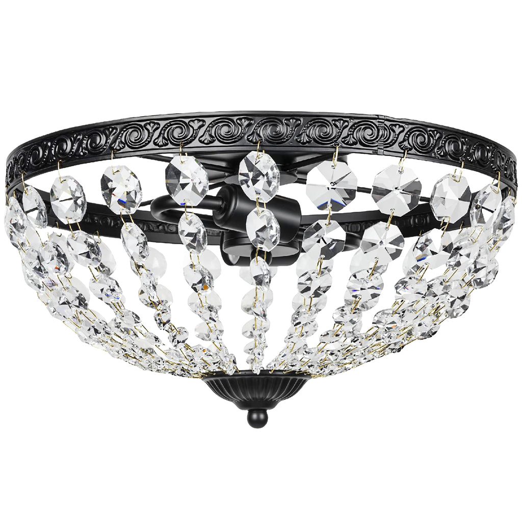 HOMCOM Candeeiro de Teto Cristal Vintage, Preto, Ø35x22 cm