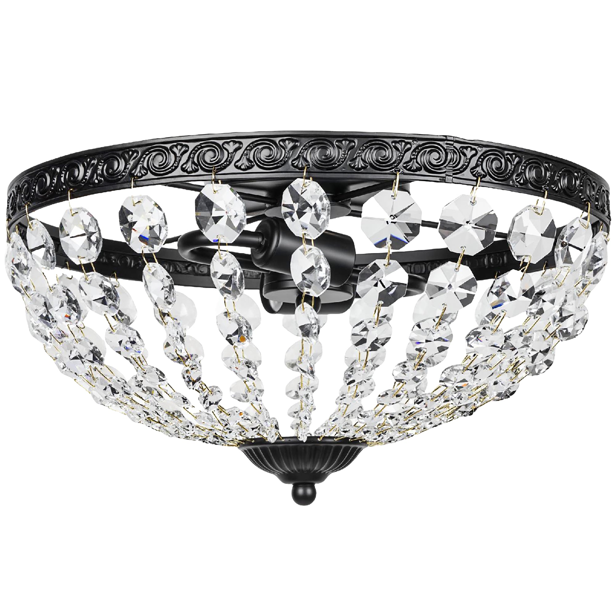 HOMCOM Candeeiro de Teto Cristal Vintage, Preto, Ø35x22 cm