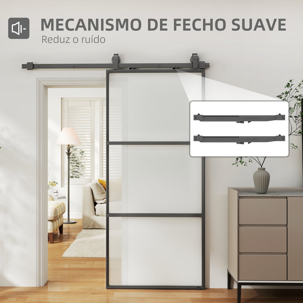 HOMCOM Porta de Correr de Vidro com Fecho Suave 91,4x203,2 cm