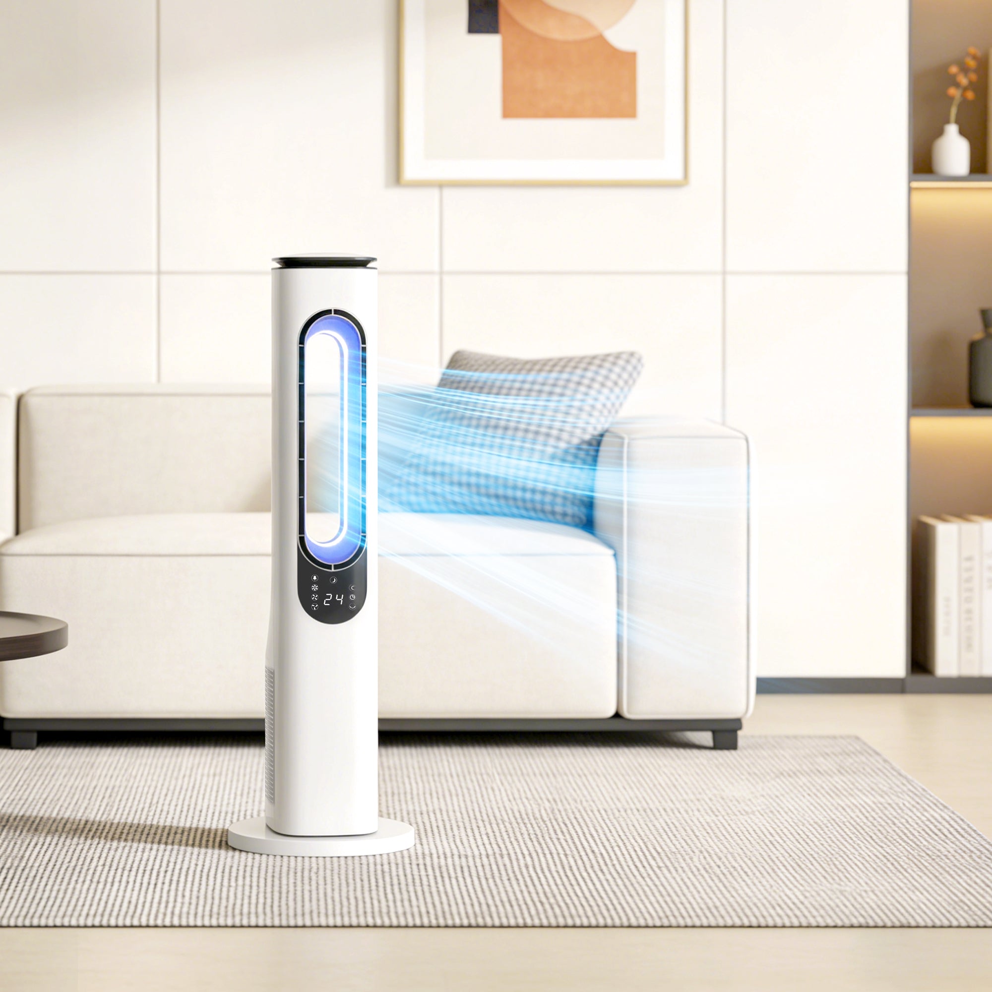 HOMCOM Ventilador de Torre Sem Pás LED Controlo Remoto Branco