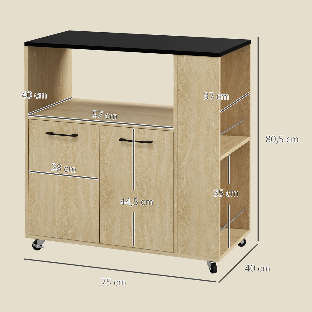 HOMCOM Carrinho de Cozinha com Rodas Madeira 75x40x80,5 cm