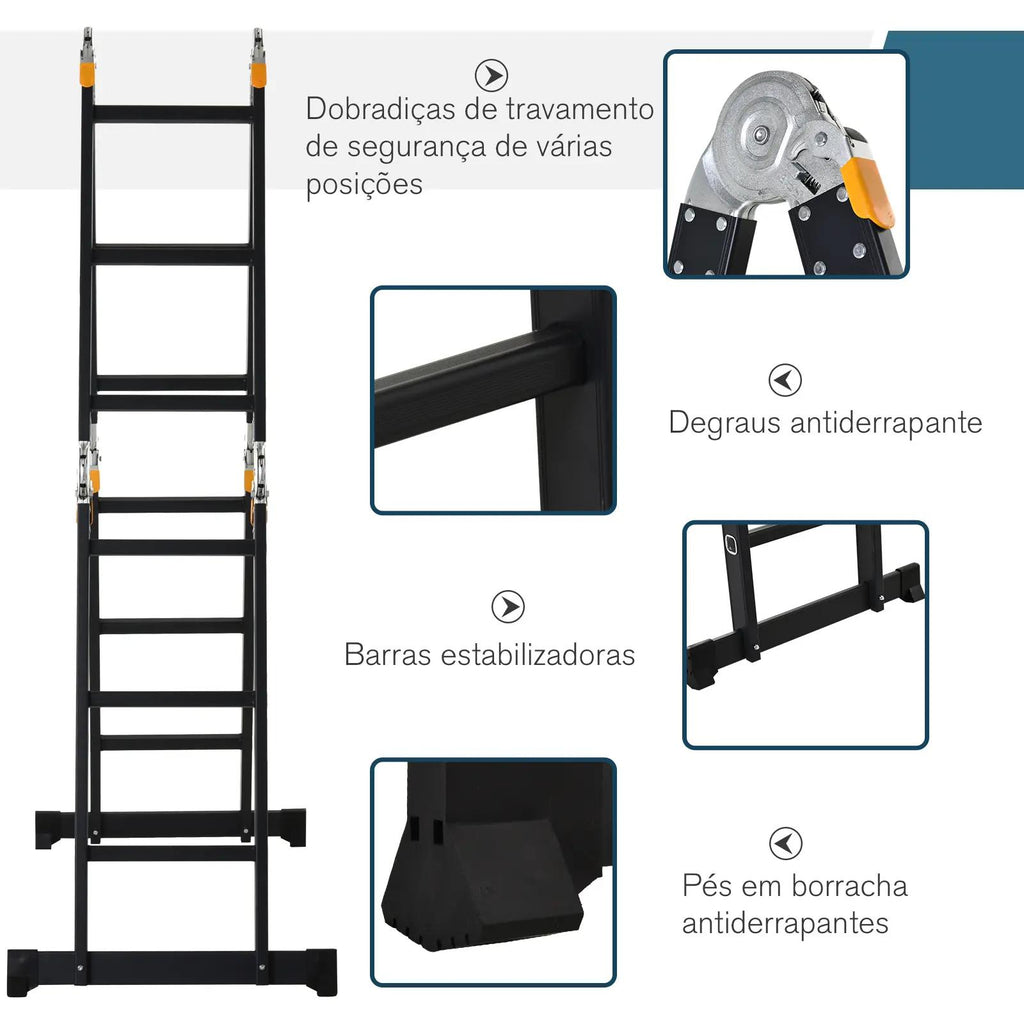 Durhand Escada Multiuso Dobrável 5 em 1 Preta 370cm