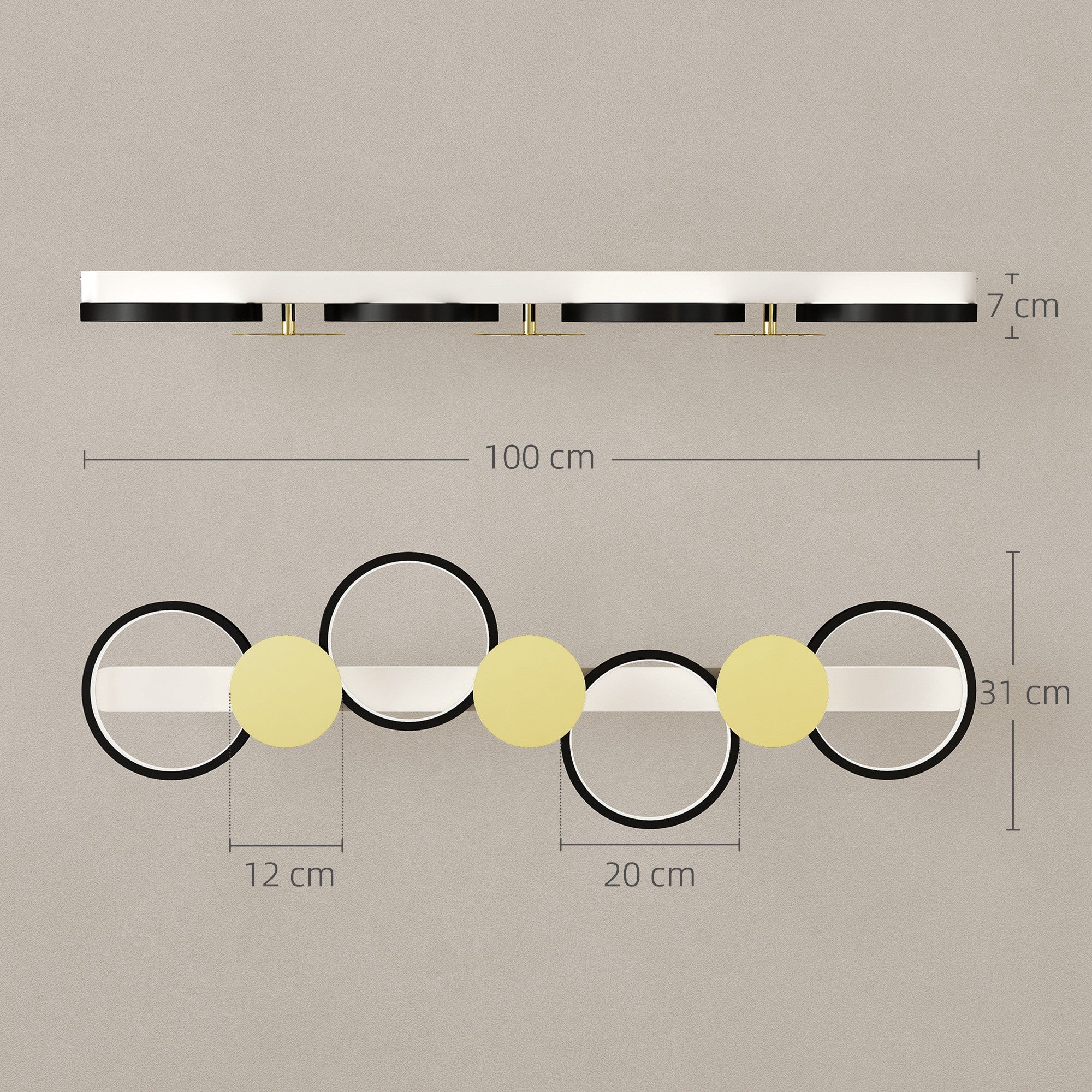HOMCOM Candeeiro de Teto LED Regulável 4 Focos e Comando