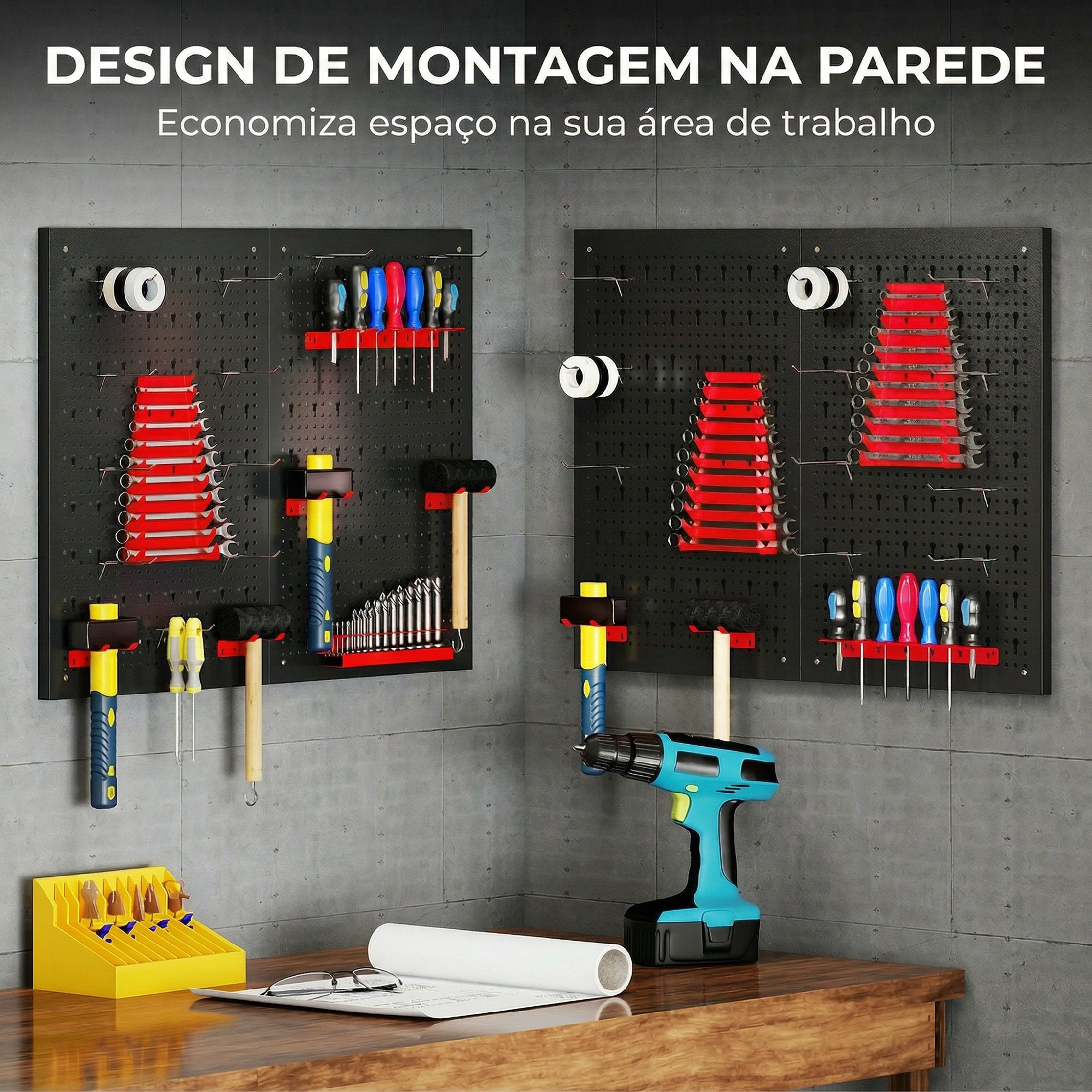 HOMCOM Organizador de Ferramentas de Parede com 38 Peças