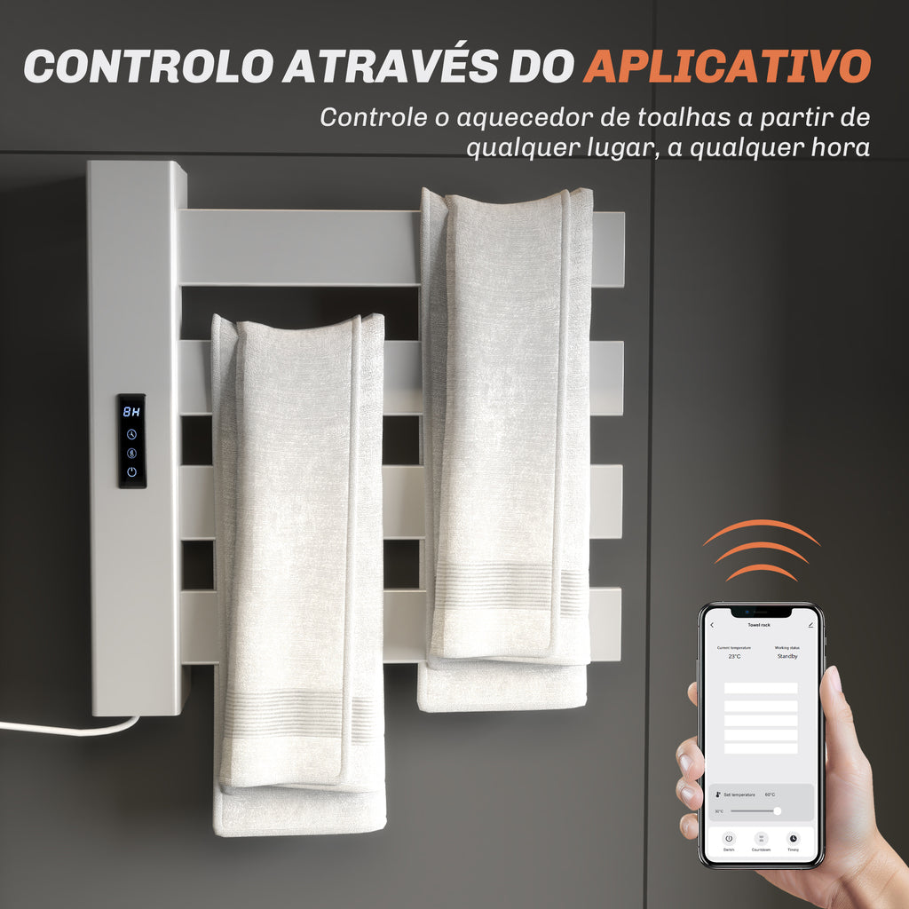 HOMCOM Toalheiro Elétrico de Parede 130W Wi-Fi 4 Barras Branco