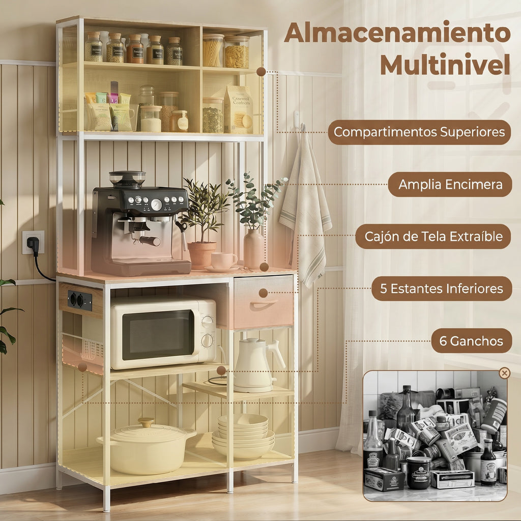HOMCOM Estante de Cozinha com Suporte para Micro-ondas, 80x40x181 cm, Carvalho