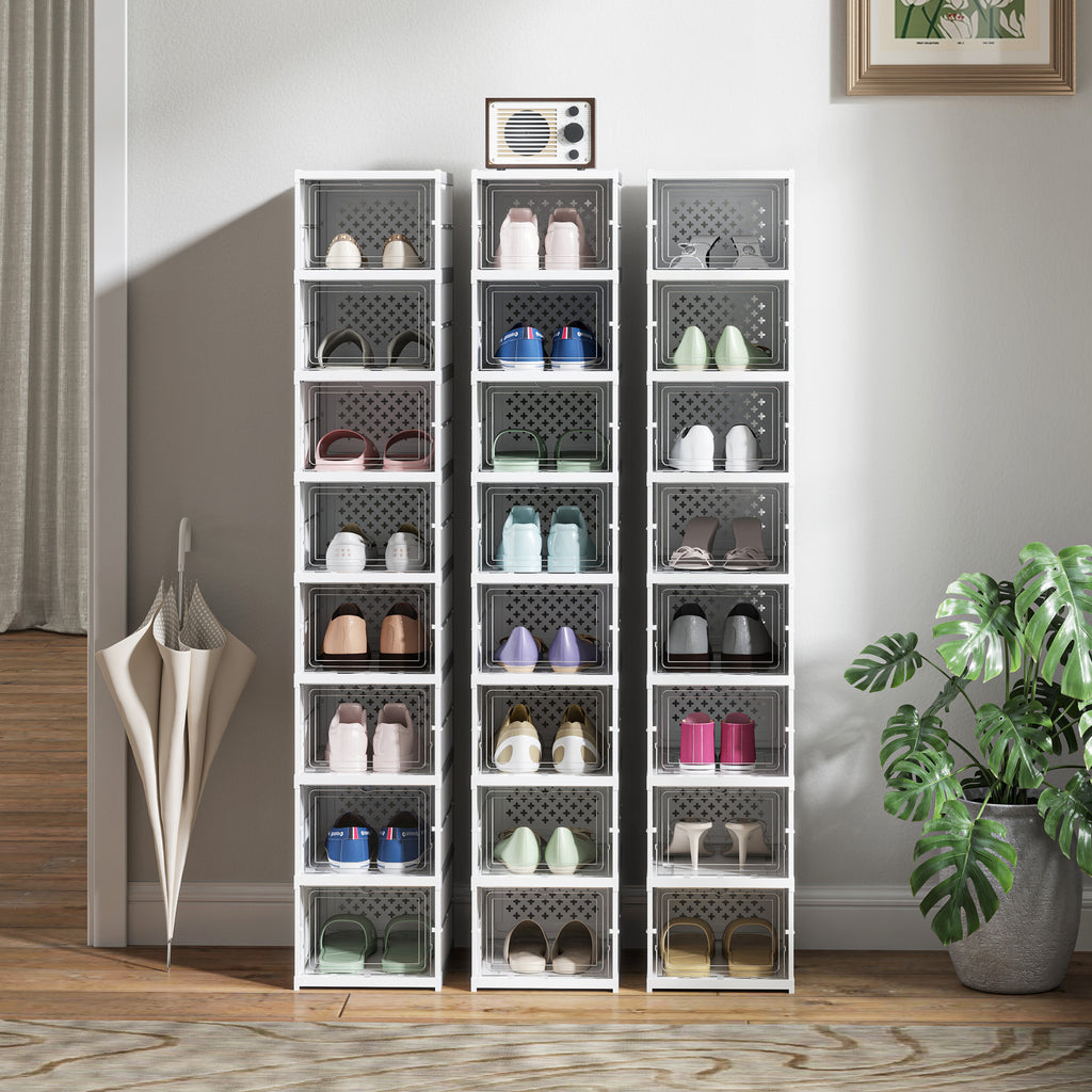 HOMCOM Sapateira Dobrável de 8 Níveis com Portas Transparentes, 26x35x140 cm