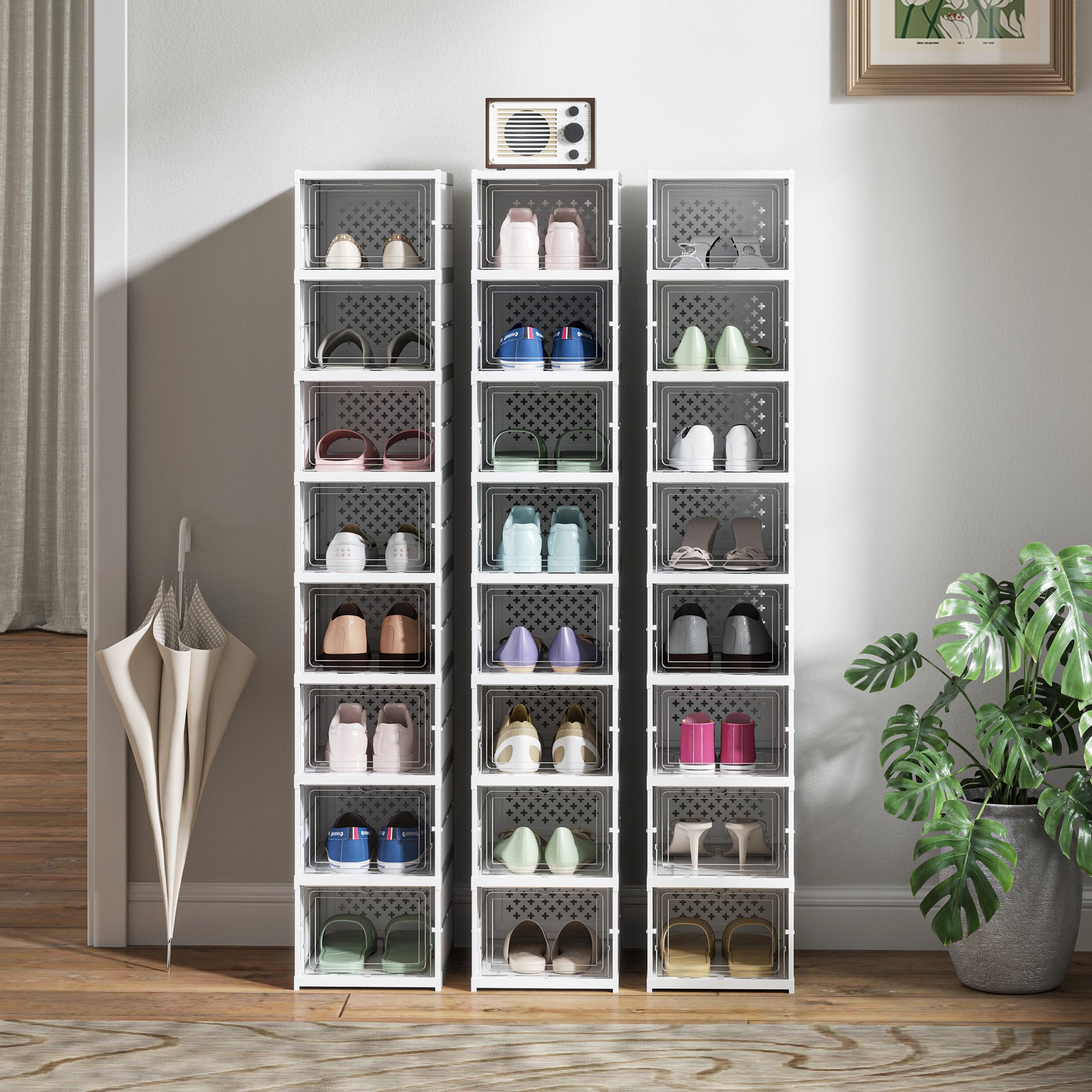 HOMCOM Sapateira Dobrável de 8 Níveis com Portas Transparentes, 26x35x140 cm
