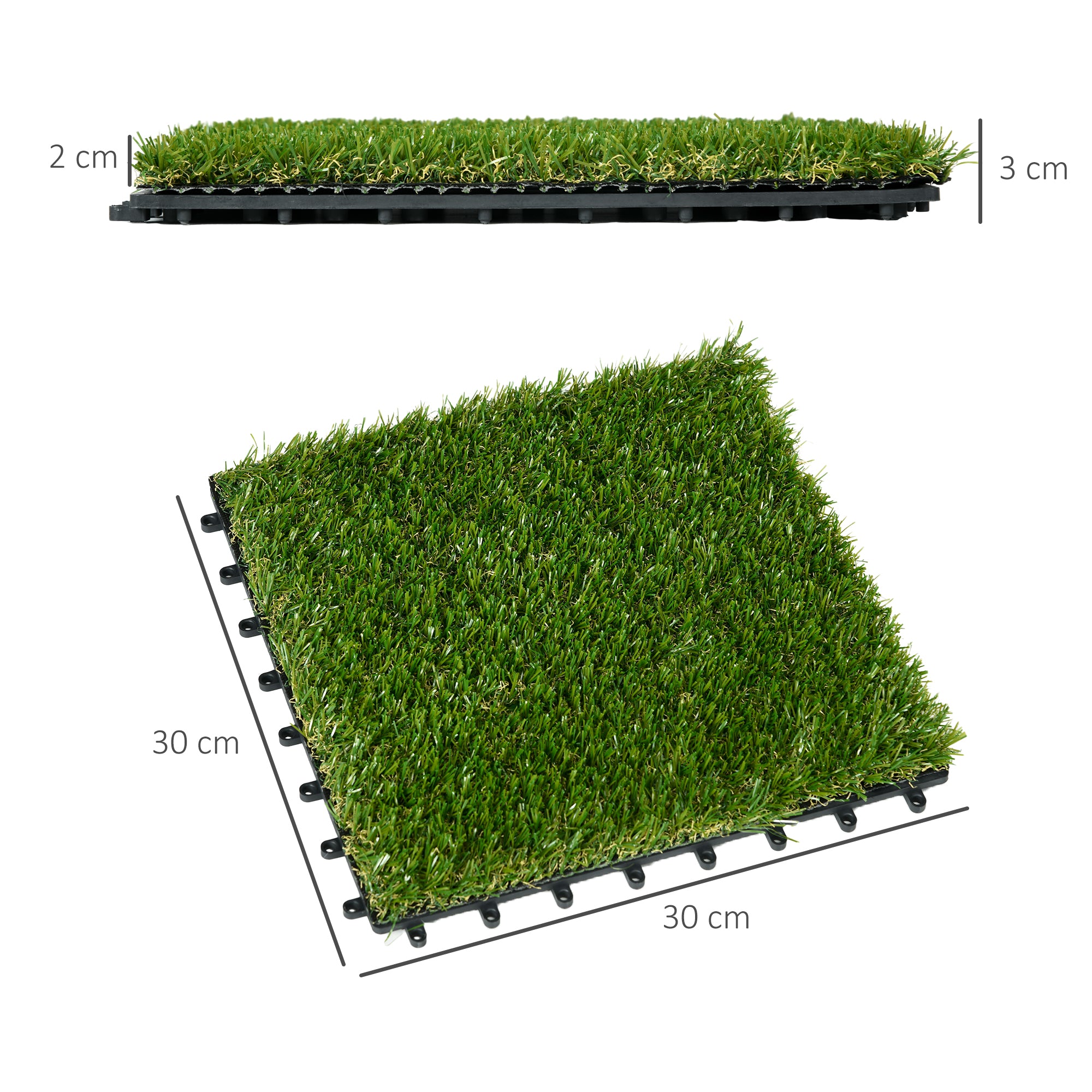 Outsunny Relva Artificial 10 Peças 30x30cm Verde Escuro