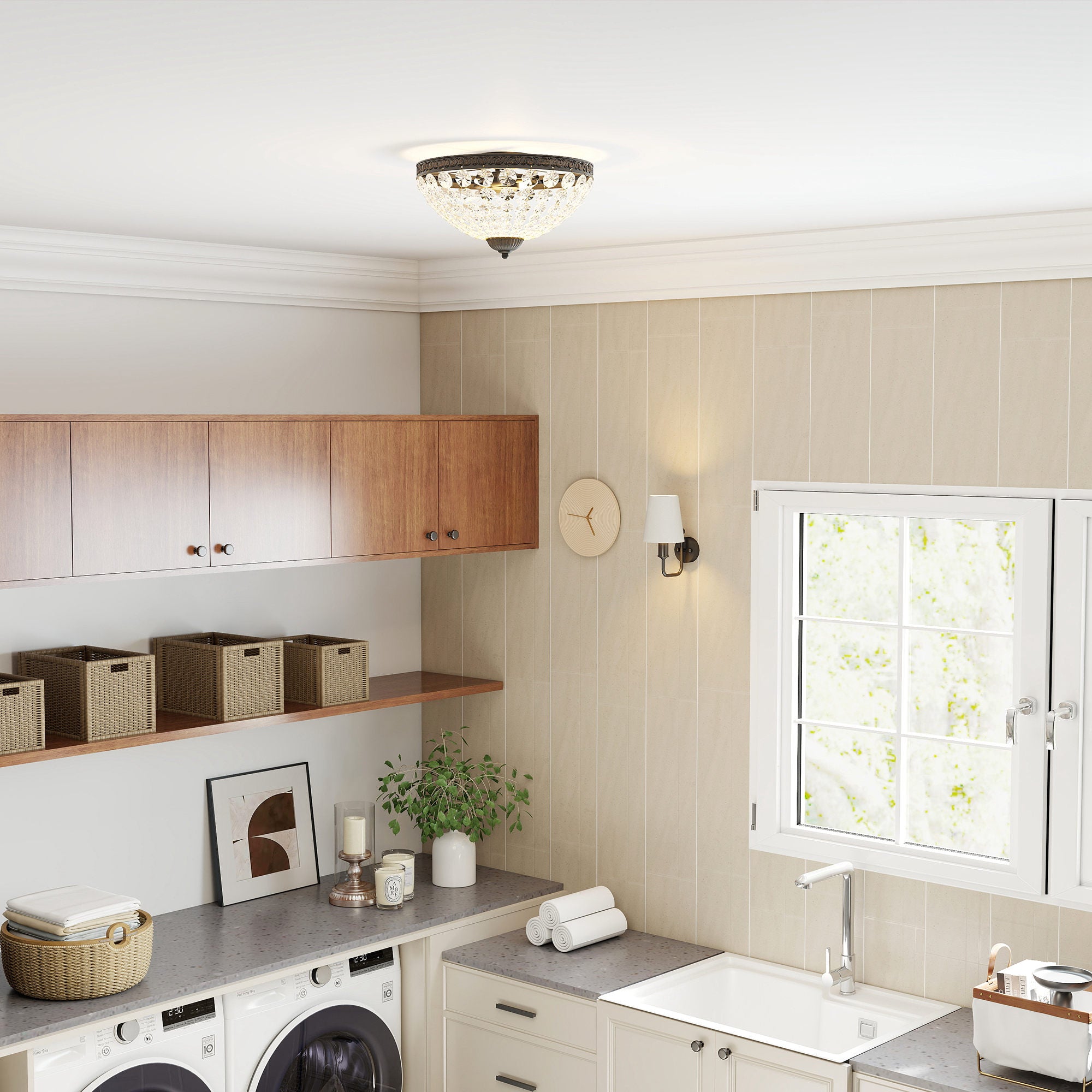 HOMCOM Candeeiro de Teto Cristal Vintage, Preto, Ø35x22 cm