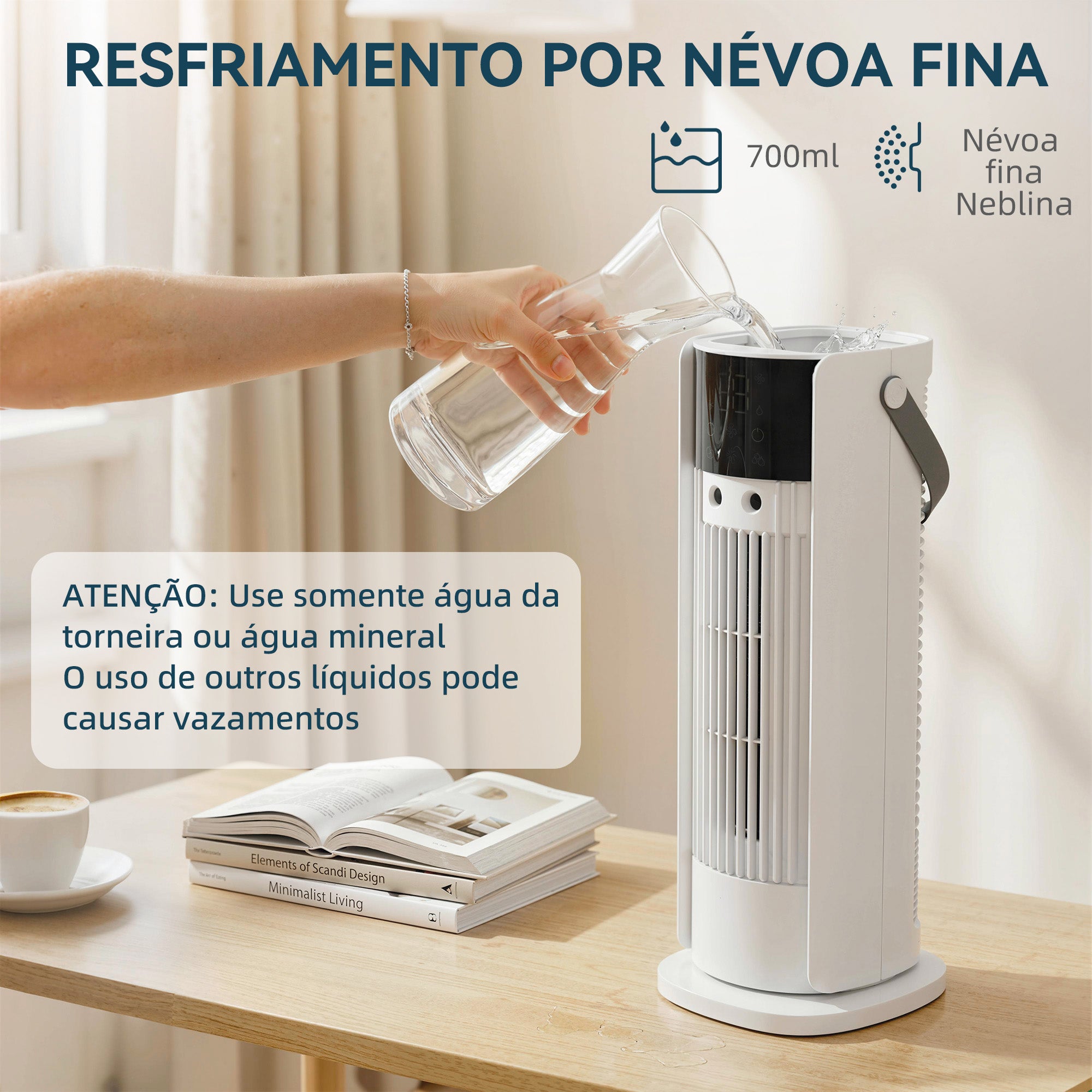 HOMCOM Ventoinha de Mesa com Névoa, Luz RGB e Controlo Remoto, Branco