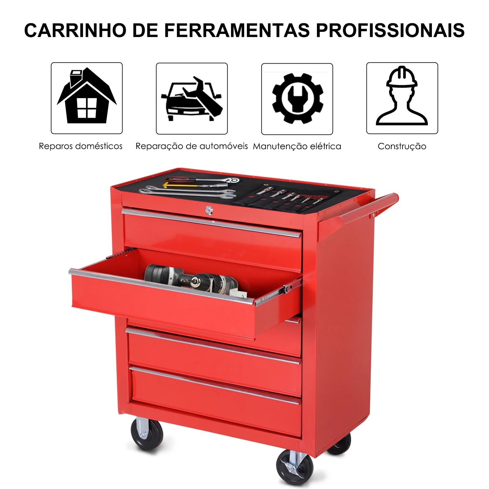 Durhand Carrinho de Ferramentas com 5 Gavetas e Rodas