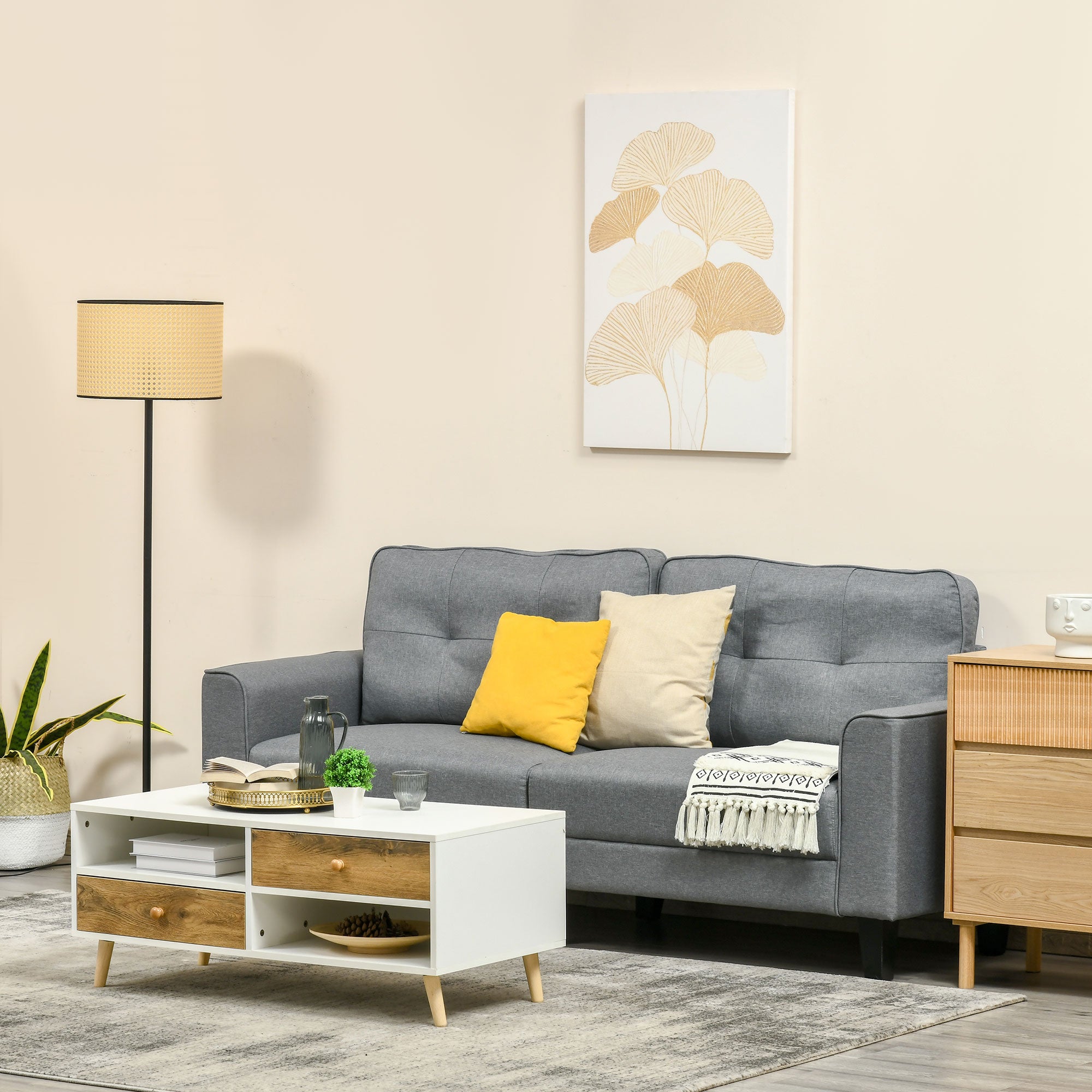 HOMCOM Pintura em Tela Folhas de Ginkgo Biloba 90x60cm