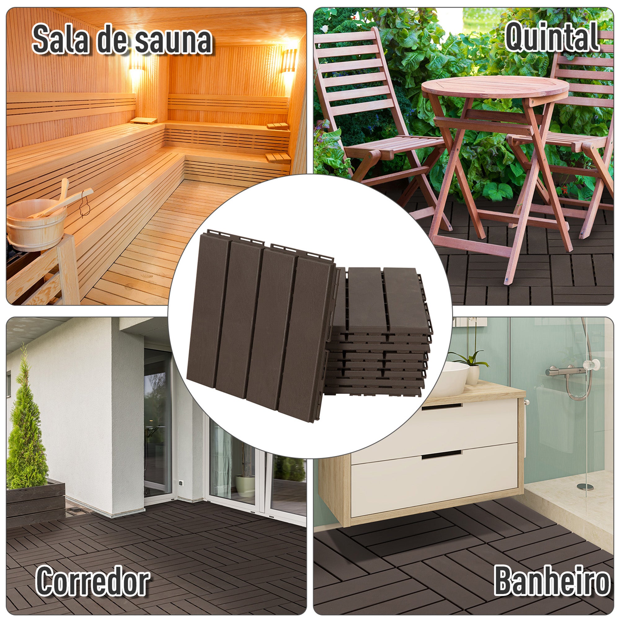 Outsunny Conjunto de 9 Estrados para Exterior 30x30cm Marrom