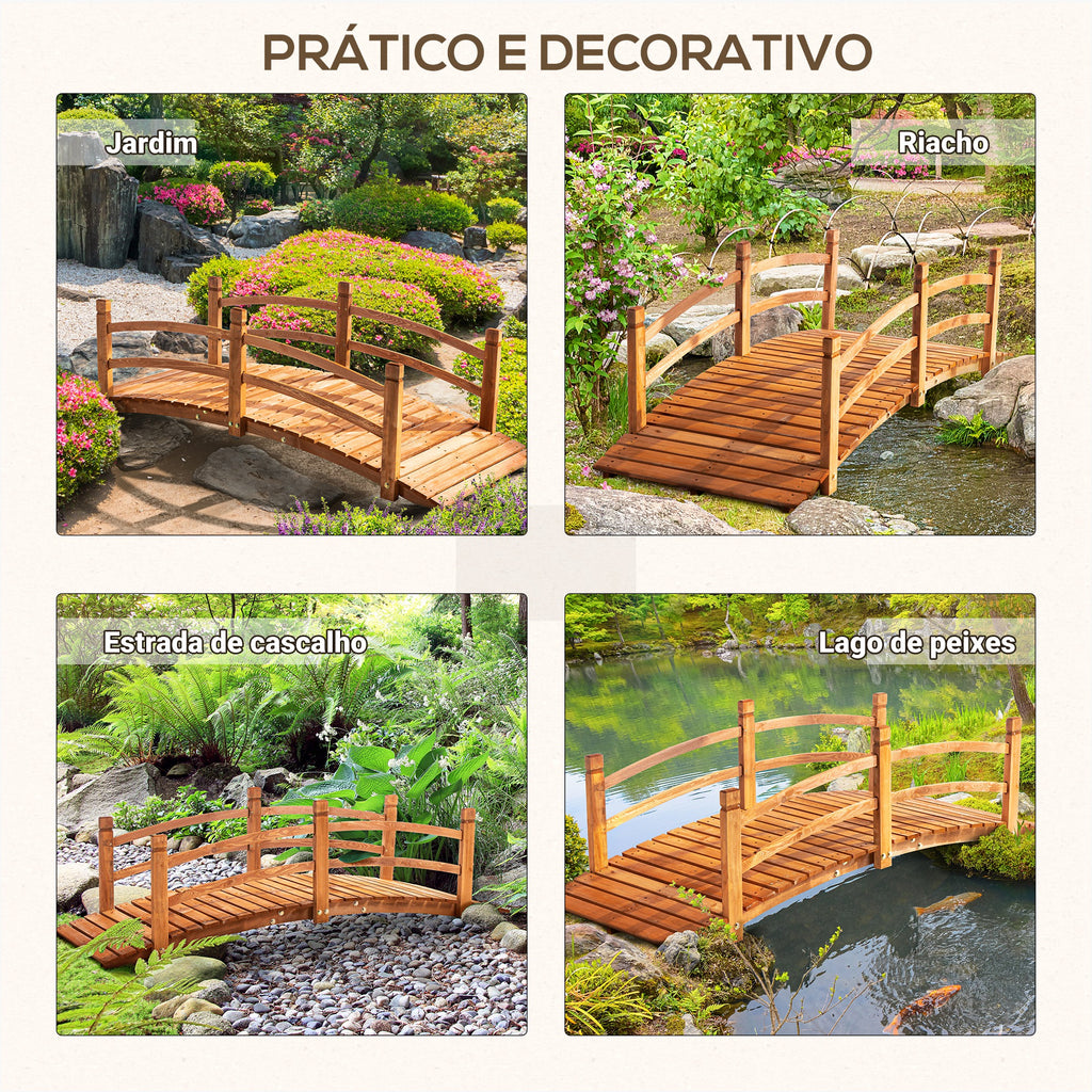 Outsunny Ponte de Jardim em Madeira com Corrimão 185x72x58 cm