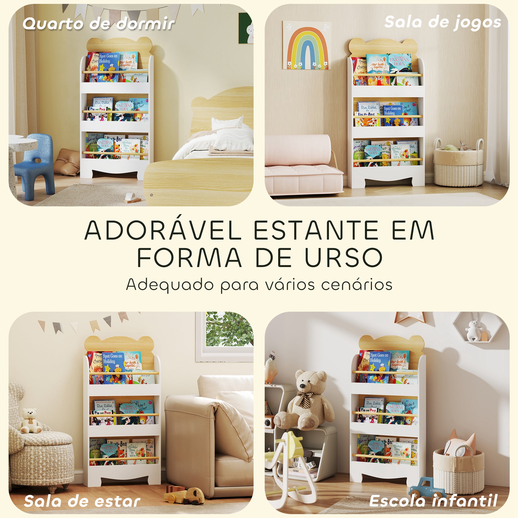 Aiyaplay Estante Infantil para Livros Desenho de Ursinho 3 Níveis