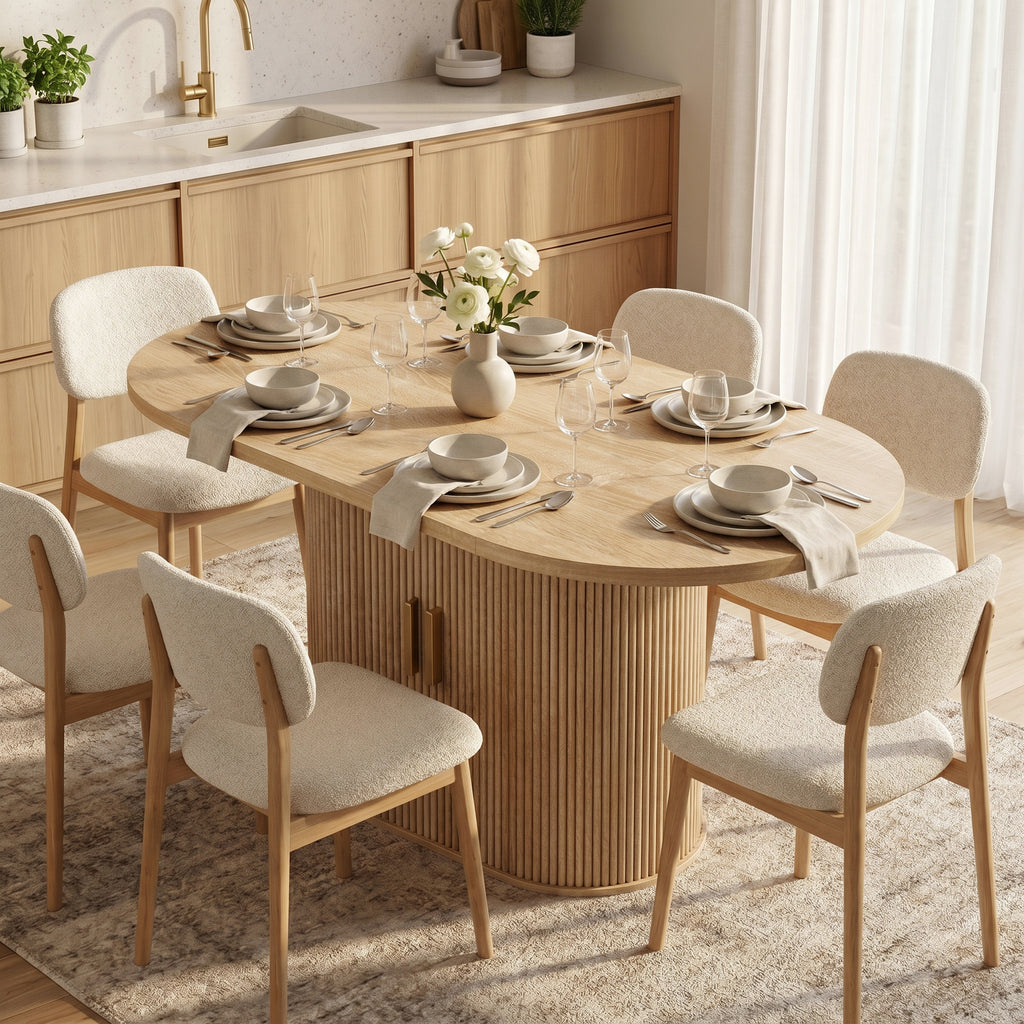 HOMCOM Mesa de Jantar Oval com Portas de Correr, Carvalho