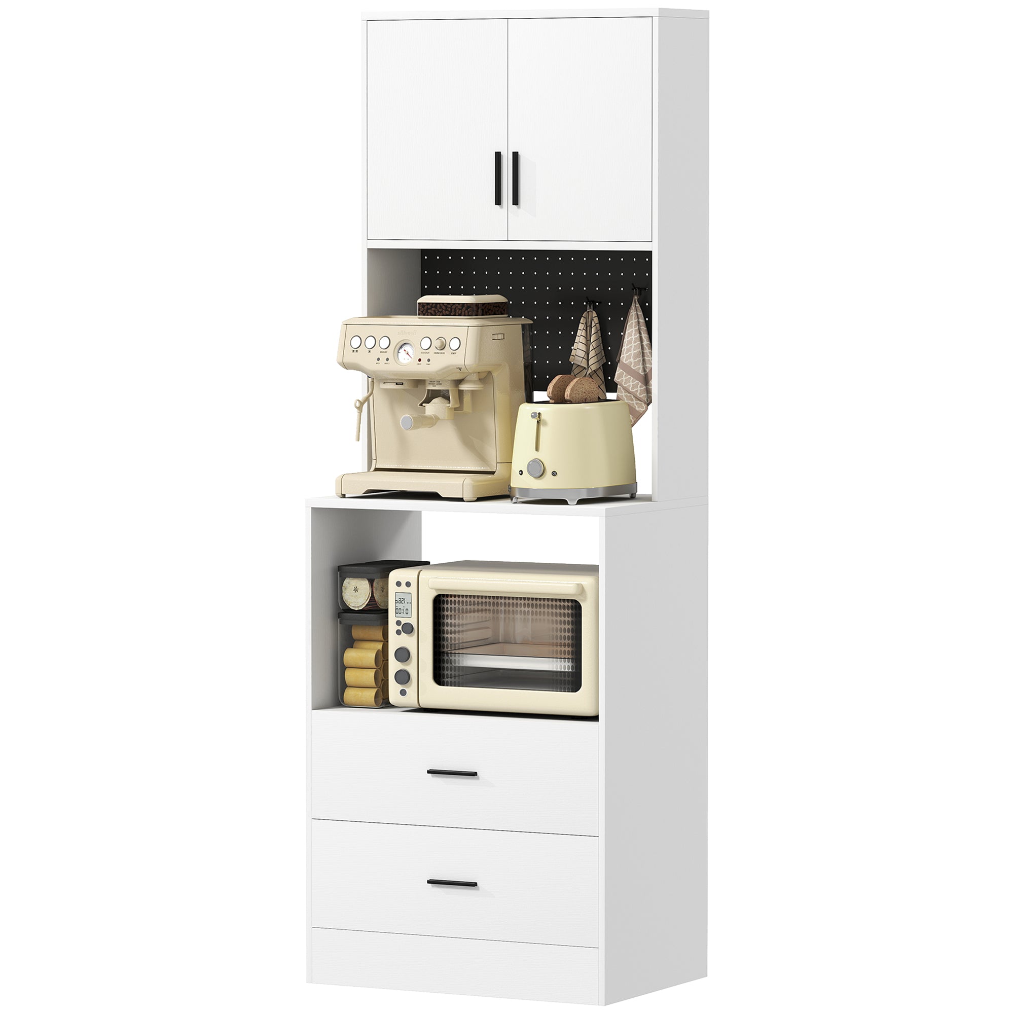 HOMCOM Armário Auxiliar de Cozinha para Micro-ondas com Painel Perfurado Branco