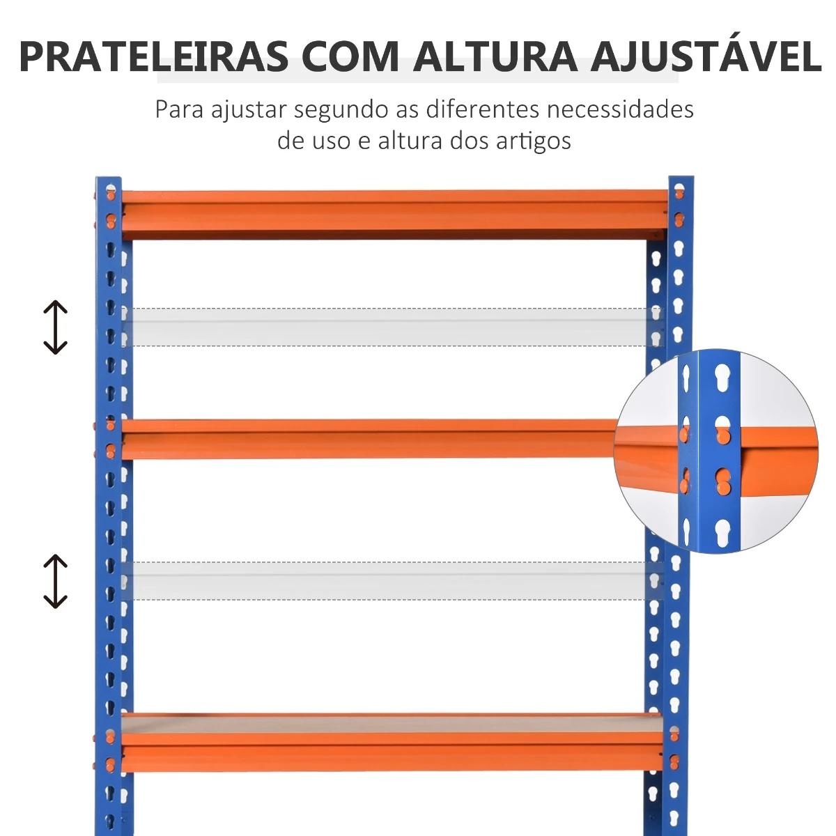 HOMCOM Estante Metálica 5 Prateleiras 182cm, Armazenamento Industrial Azul Laranja