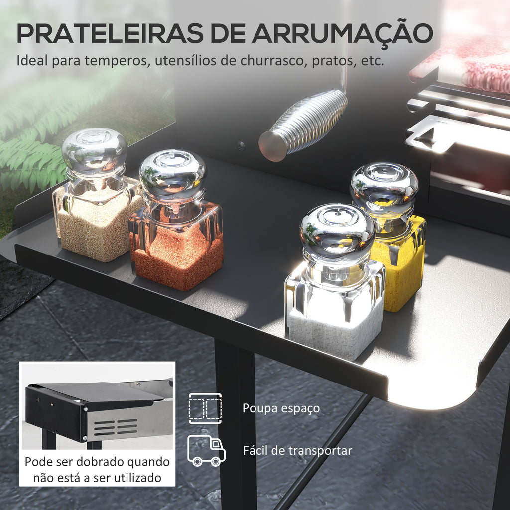 Outsunny Churrasqueira a Carvão Portátil com Espeto Giratório, 118x32x90 cm