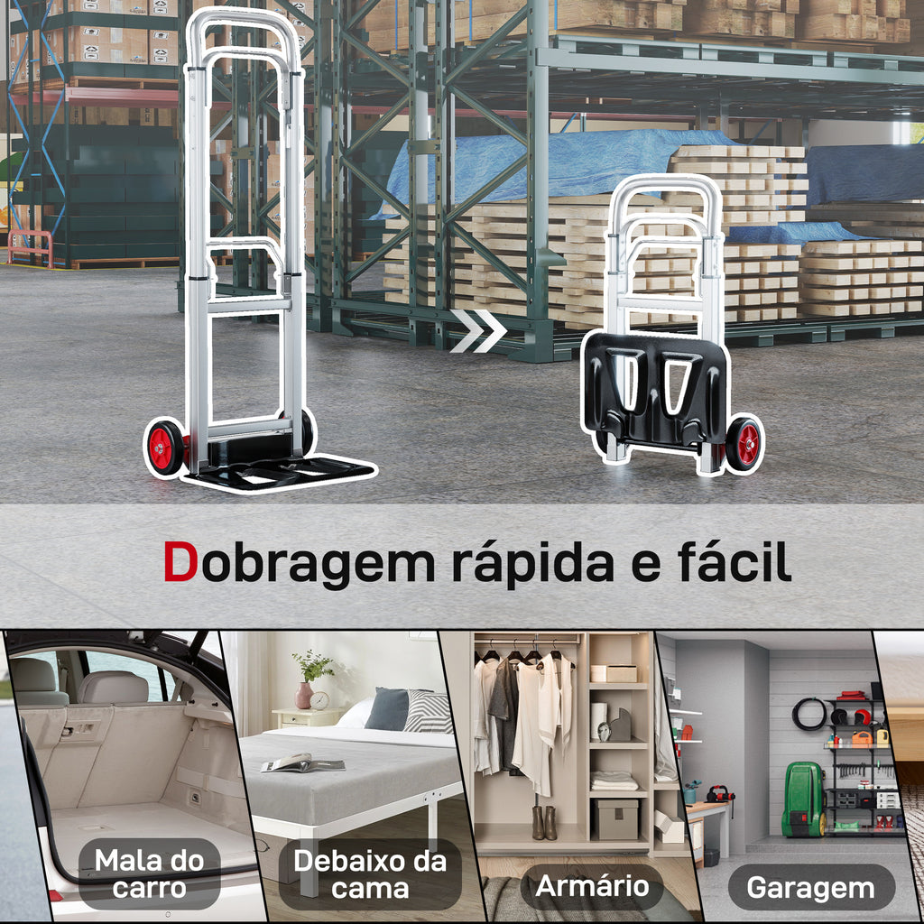 HOMCOM Carro de Transporte Dobrável de Alumínio 90 kg Prateado